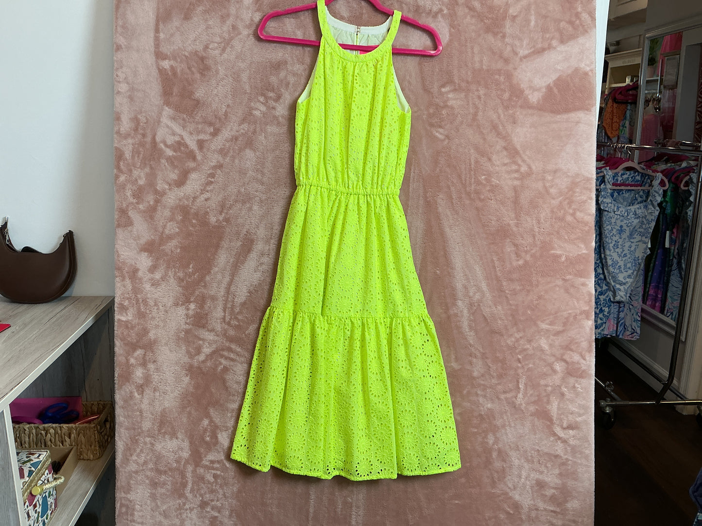 Lilly Pulitzer NWT Alda Midi Dress Prickly Pear Yellow Prickly Pear Neon Geo Eyelet - Size XS