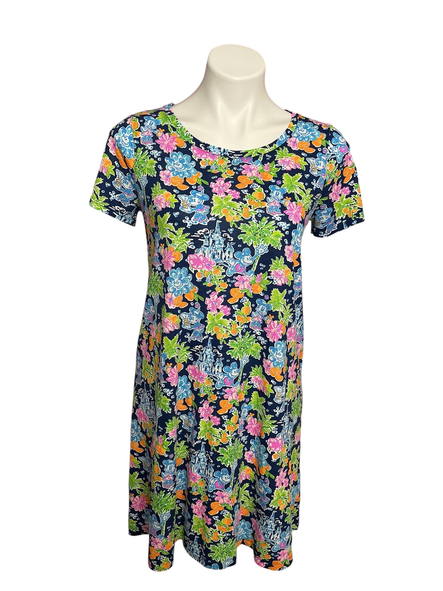 Lilly Pulitzer Cody Short Sleeve T-Shirt Dress Aegean Navy Lilly Loves Disney - Size S
