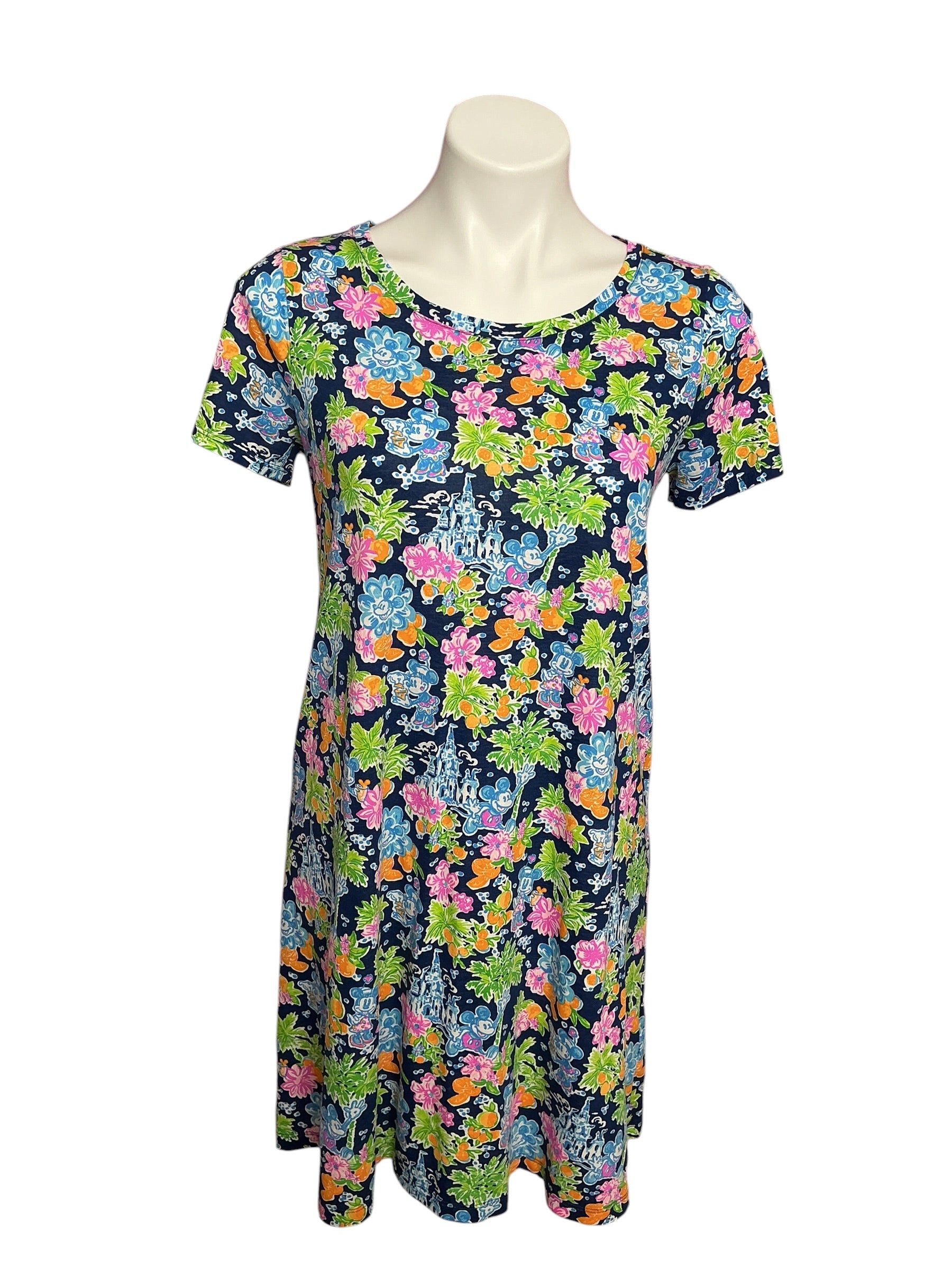 Lilly Pulitzer Cody Short Sleeve T-Shirt Dress Aegean Navy Lilly Loves Disney - Size S