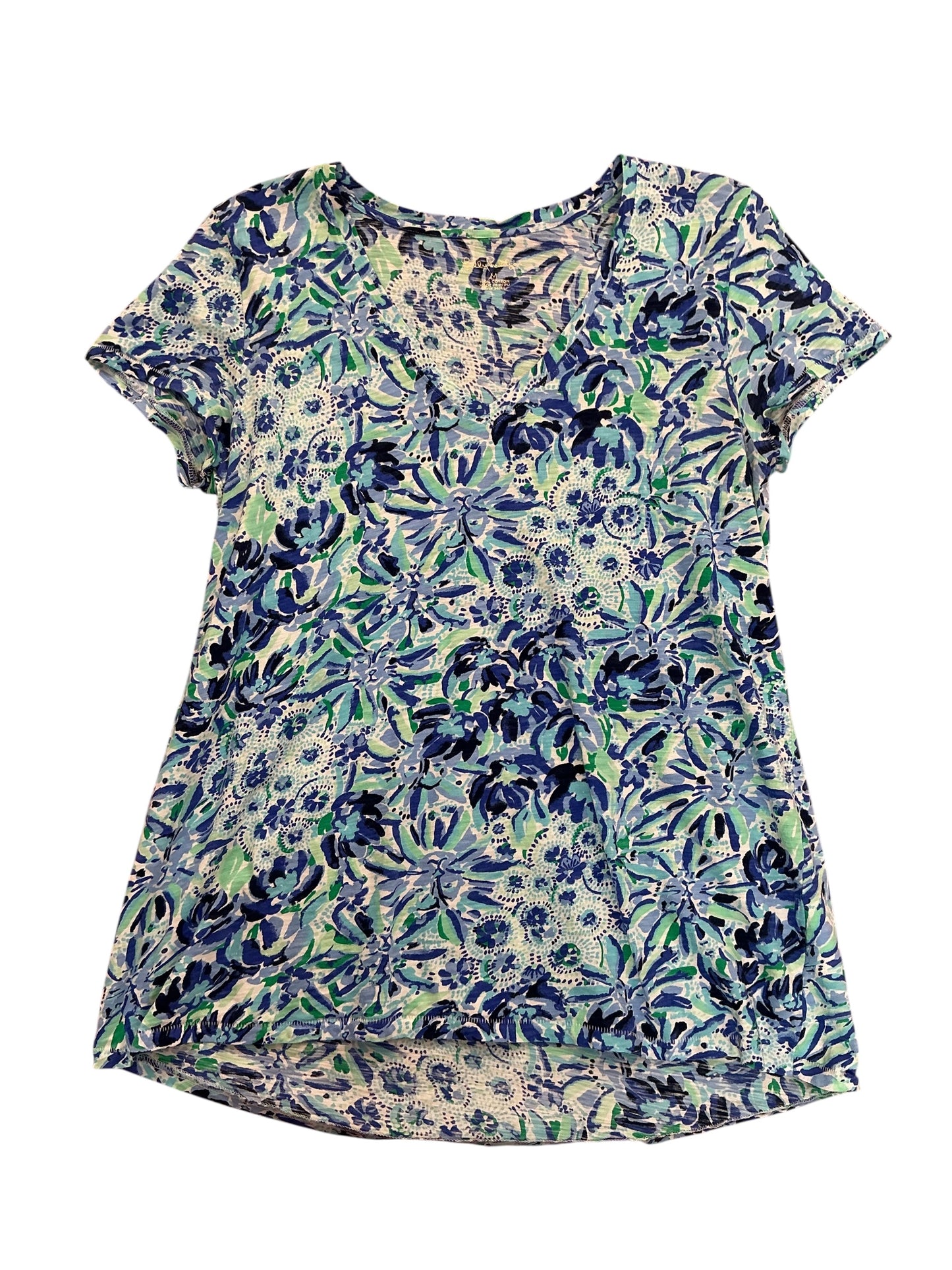 Lilly Pulitzer Etta V-Neck Top Iris Blue High Maintenance - Size M
