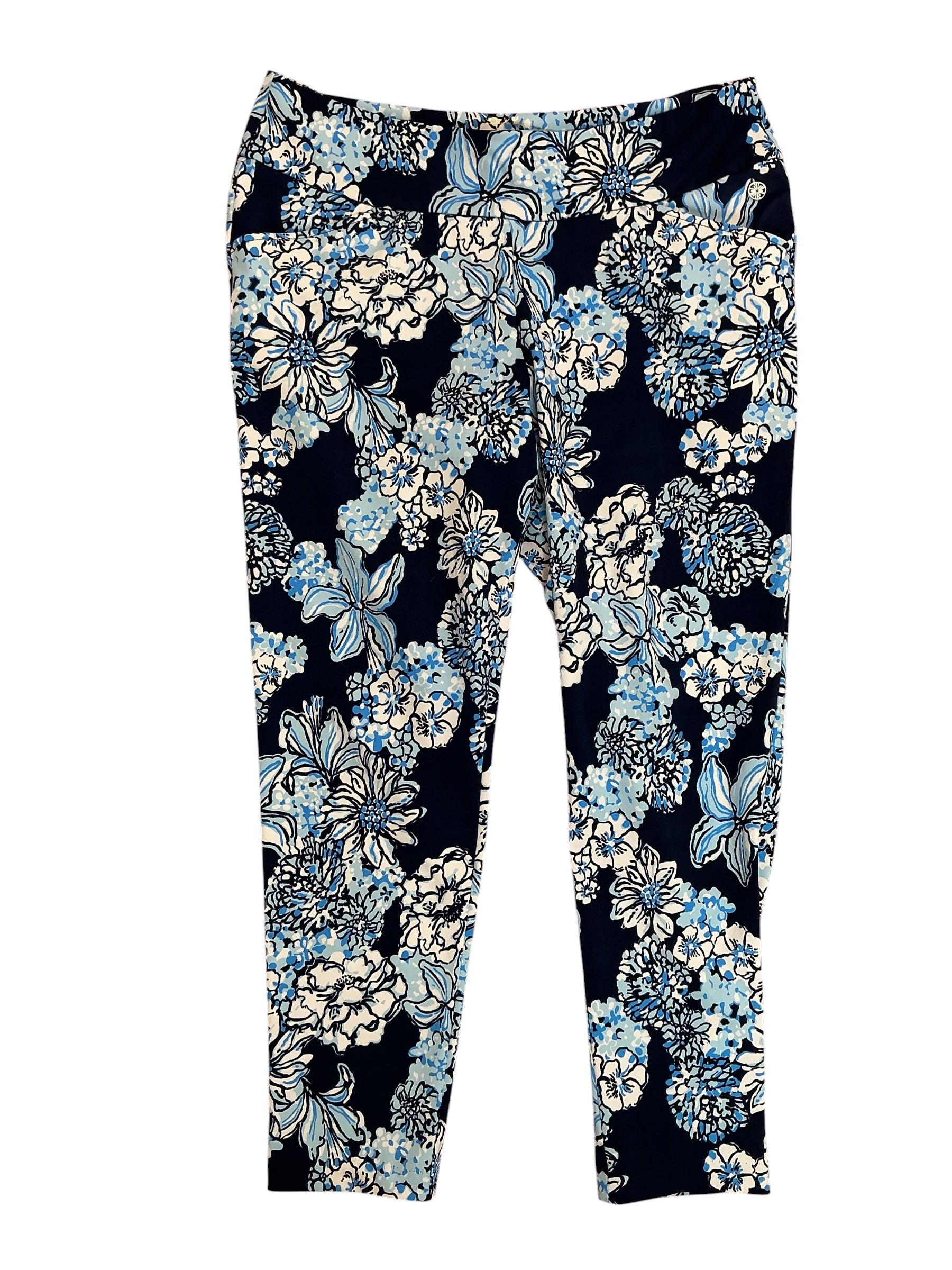 Lilly Pulitzer Emora Knit Pants Low Tide Navy Bouquet All Day - Size 16