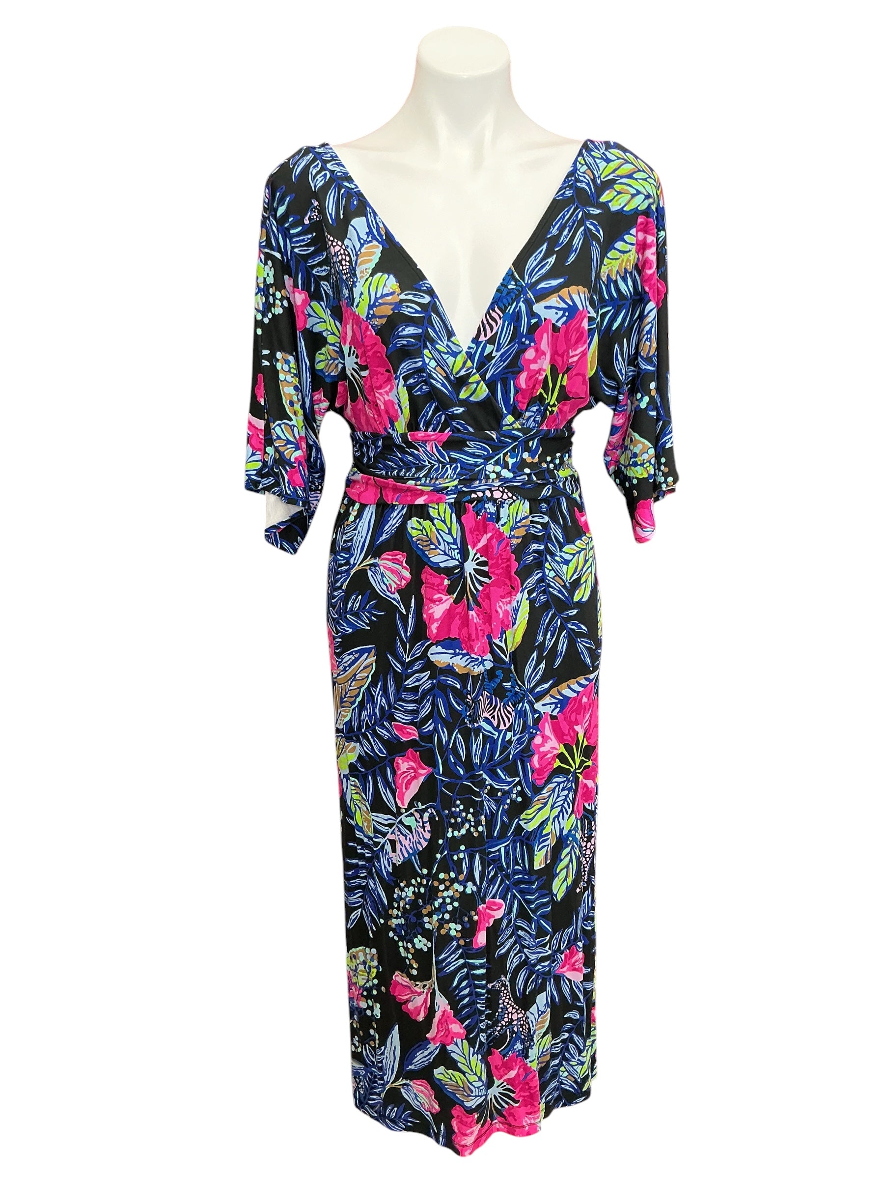 Lilly Pulitzer Parigi Elbow Sleeve Midi Dress Onyx Earned Stripes - Size S