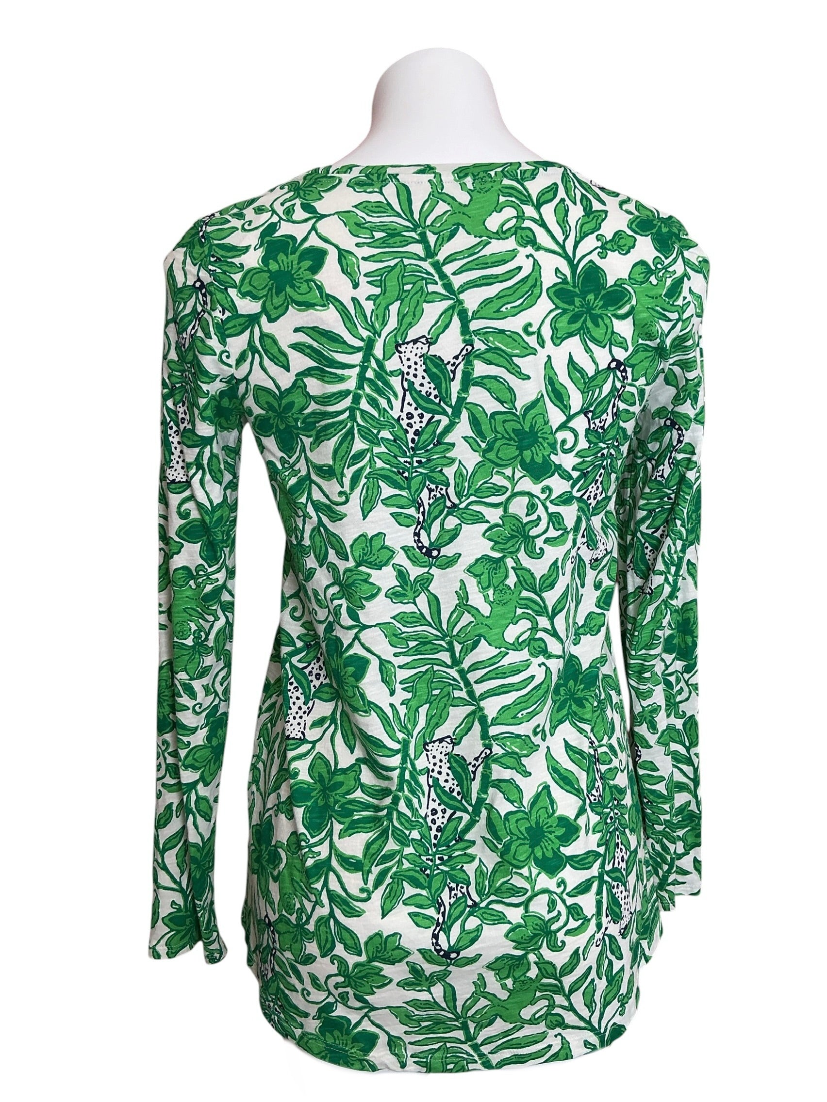 Lilly Pulitzer Etta Scoop Neck Long Sleeve Top Fiddle Leaf Green Lil Escape Plan - Size XS