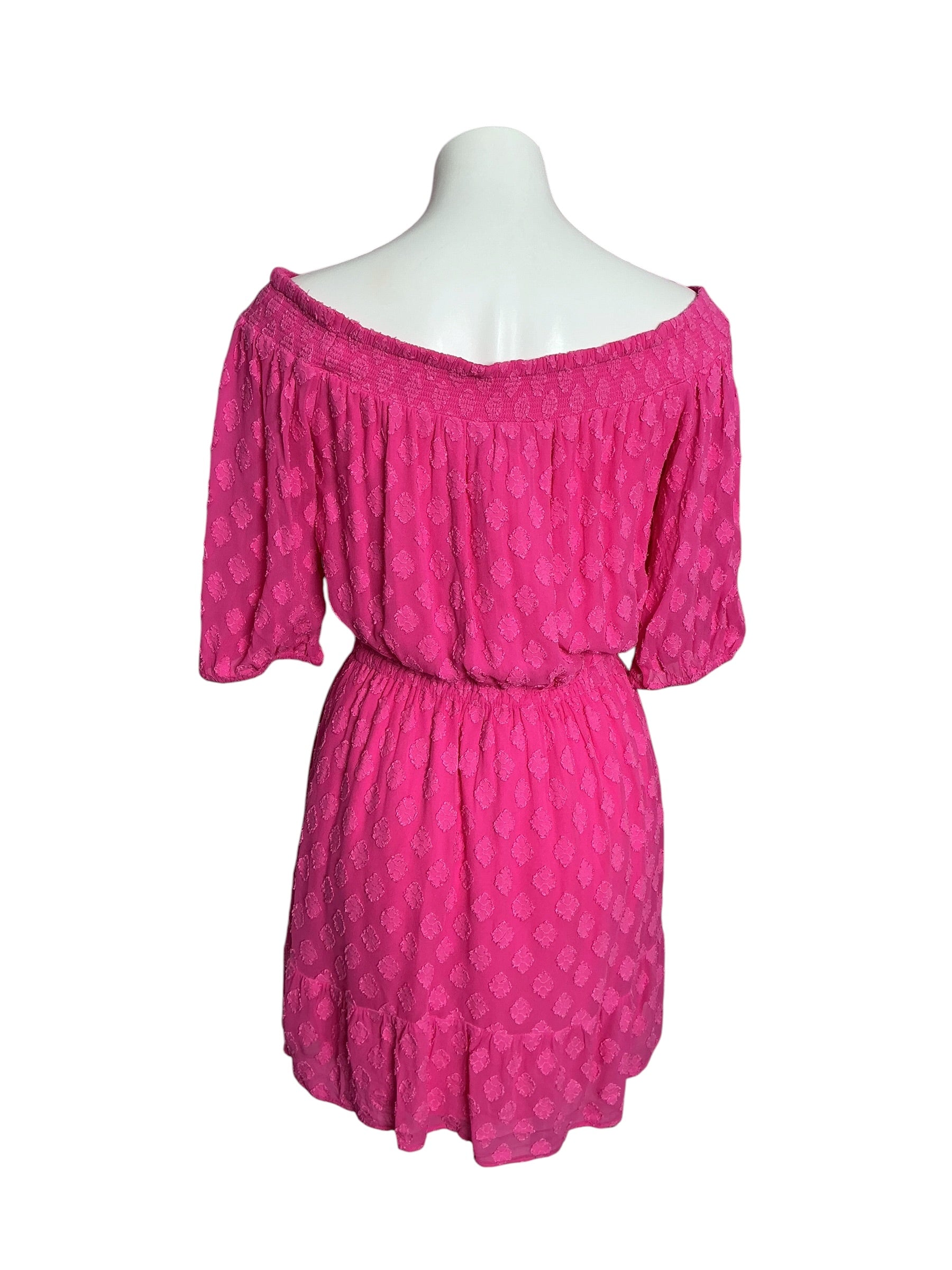 Lilly Pulitzer Rochelle Off-the-Shoulder Romper Plumeria Pink Daiquiri Ditsy Rayon Clip - Size M
