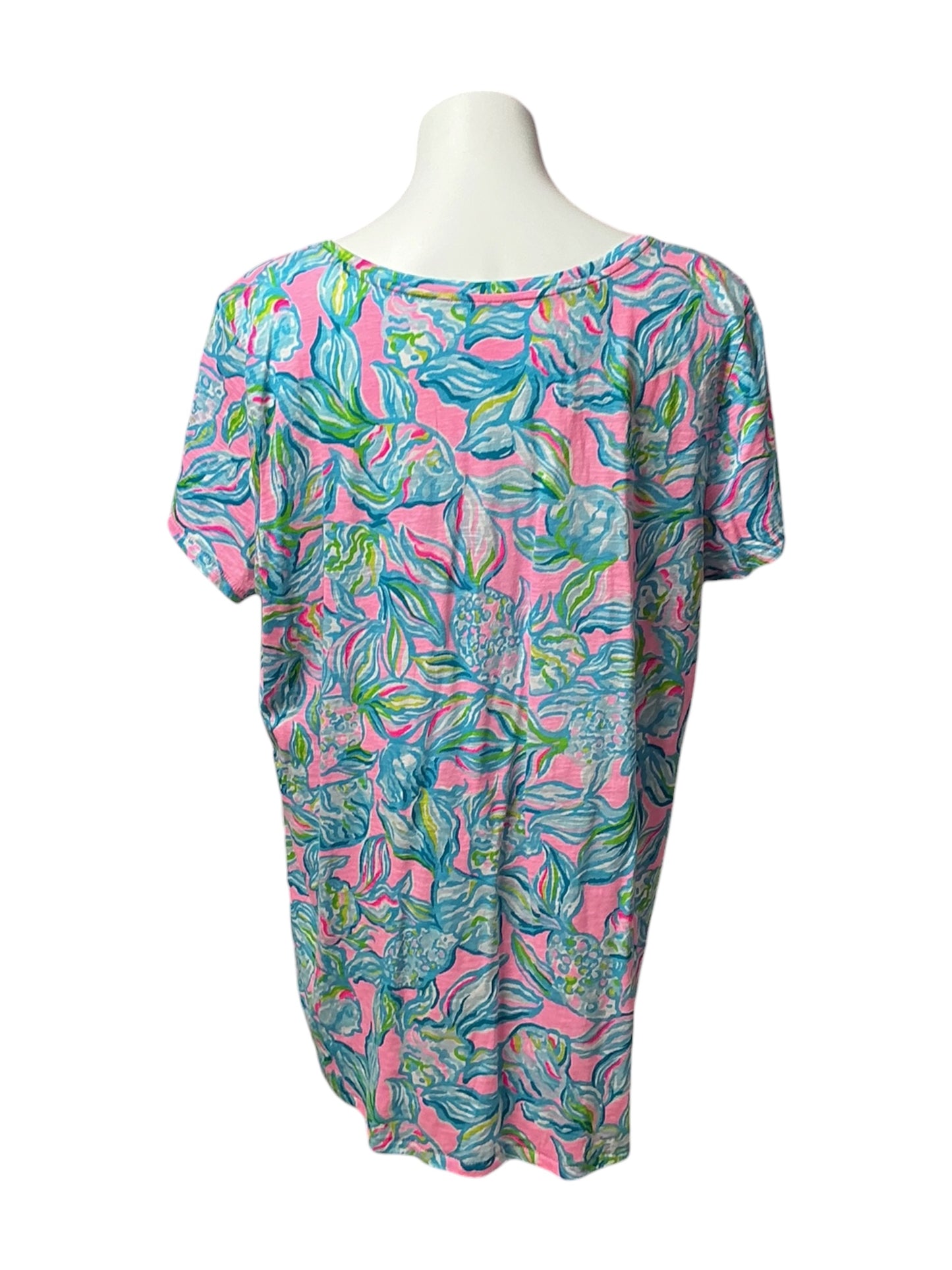 Lilly Pulitzer Etta V-Neck Top Pelican Pink Off The Scales - Size XXL