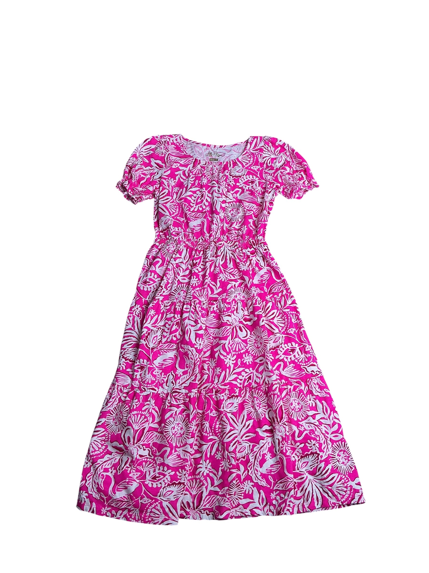 Lilly Pulitzer- Girls’ Dean Midi Dress Passion Fruit Pink Absolutely Flamazing Size M(6-7)