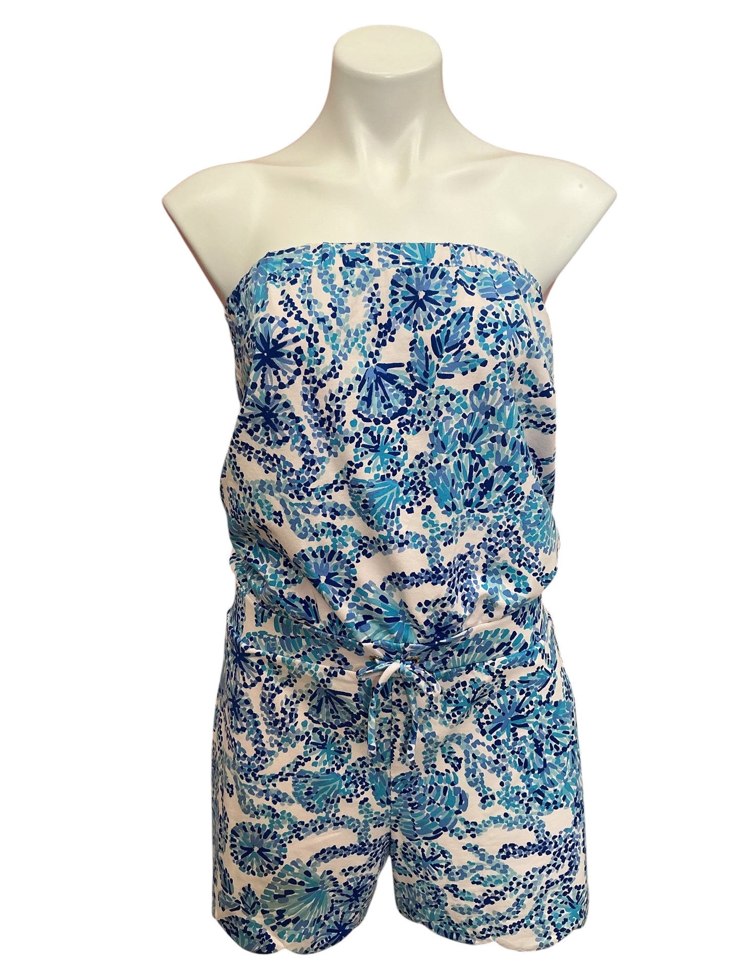 Lilly Pulitzer Jace Strapless Romper Turquoise Oasis Shell Me You Love Me - Size XL