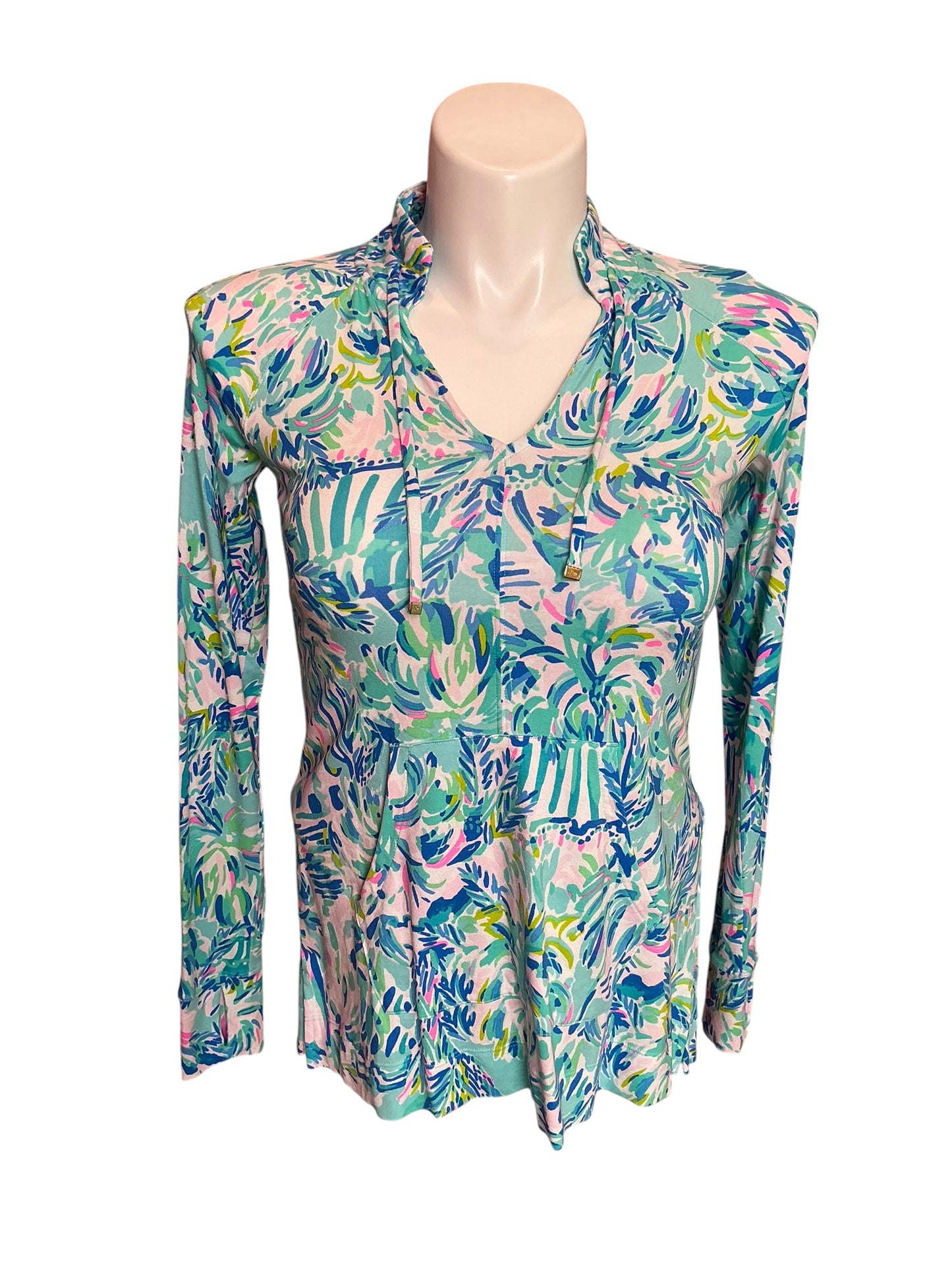 Lilly Pulitzer Cassi Popover UPF 50+ Blue Ibiza Cabana Cocktail - Size XS