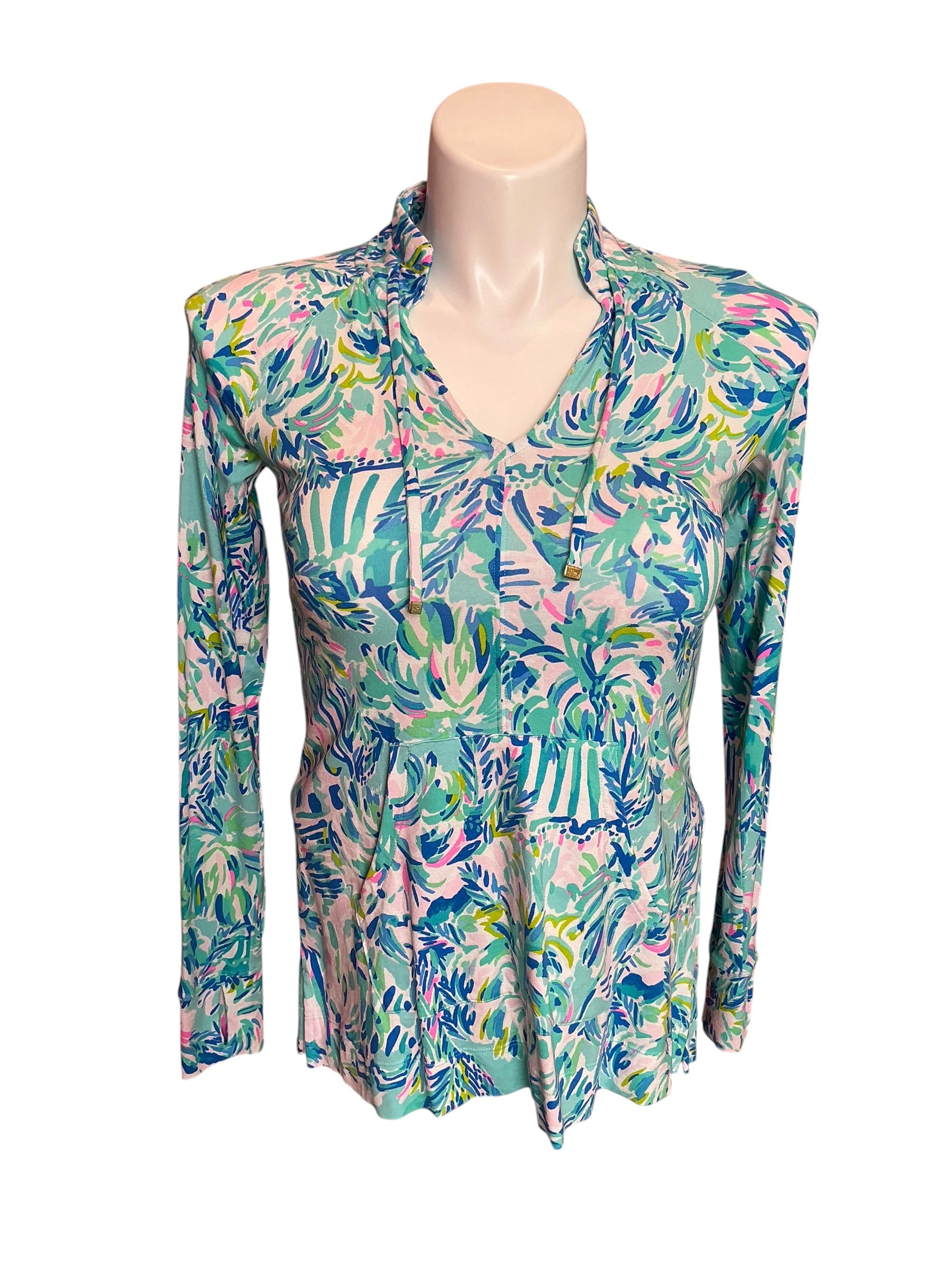 Lilly Pulitzer Cassi Popover UPF 50+ Blue Ibiza Cabana Cocktail - Size XS