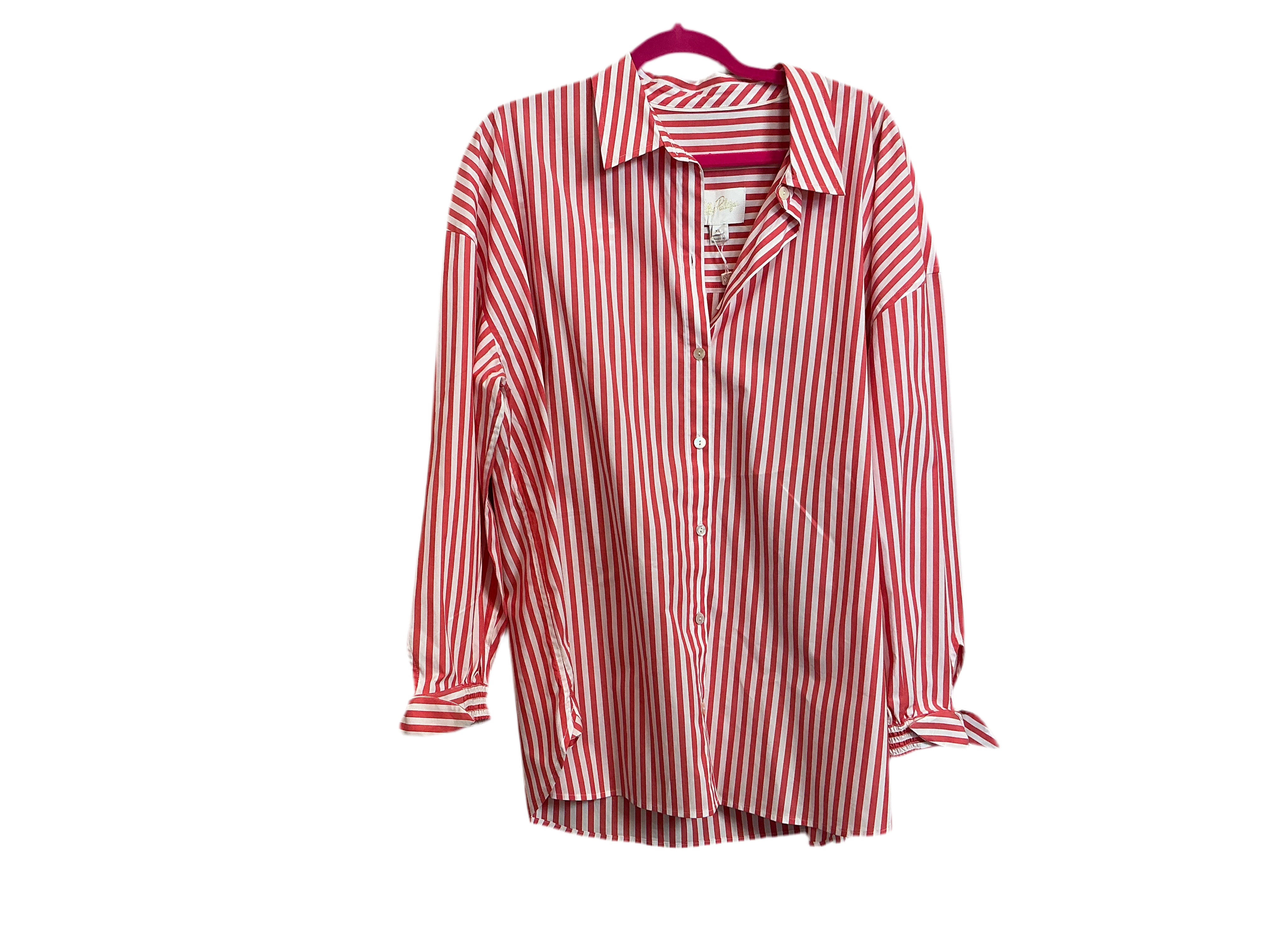 Lilly Pulitzer NWT Lesia Relaxed Button D Rococo Red Cabana Stripe - Size XL