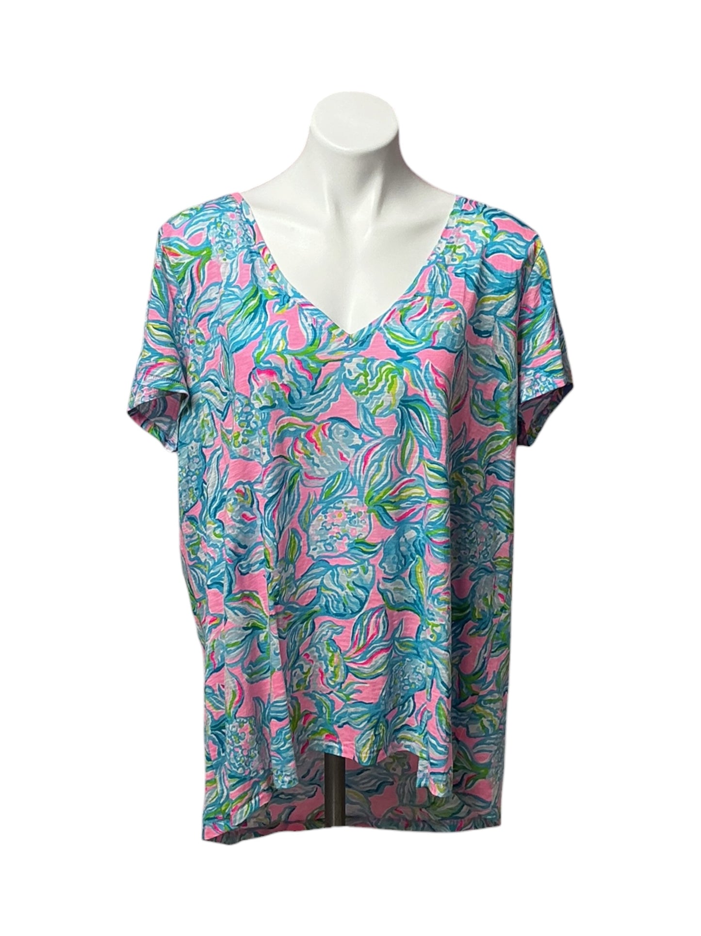 Lilly Pulitzer Etta V-Neck Top Pelican Pink Off The Scales - Size XXL