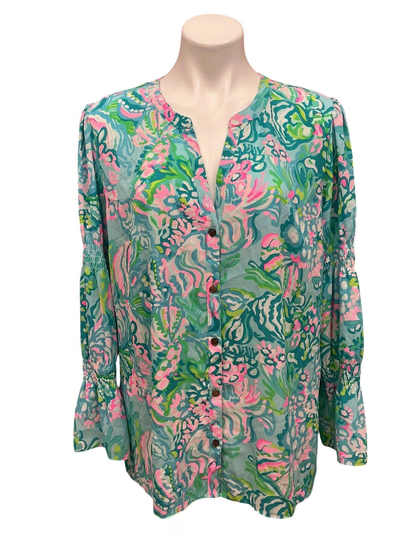Lilly Pulitzer Maritza Top Aqua La Vista - Size XL