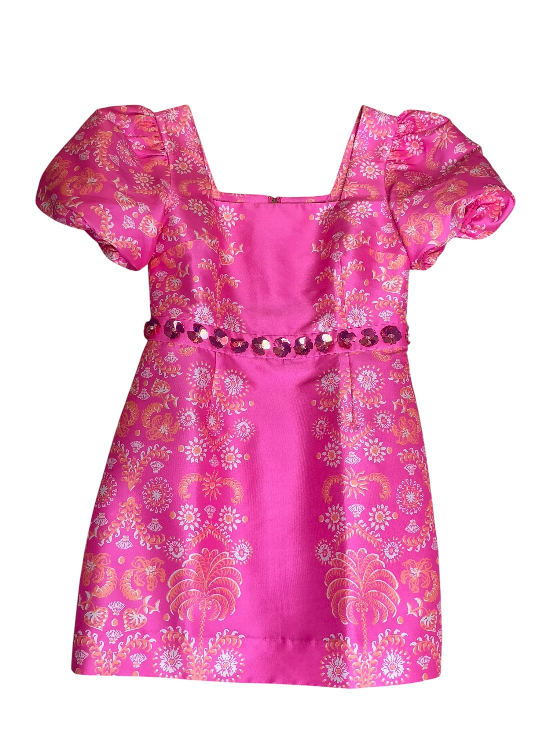 Lilly Pulitzer NWT Cohen Skirted Romper Sun-kissed Pink Breezy Palm Engineered - Size 12