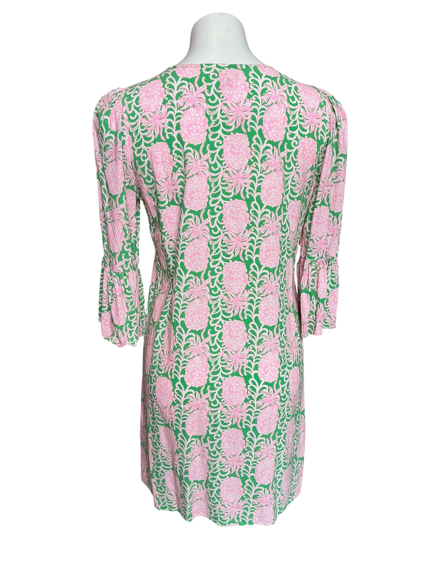 Lilly Pulitzer Danika 3/4 Sleeve Tunic Dress Fauna Green Party Like a Pineapple - Size 4