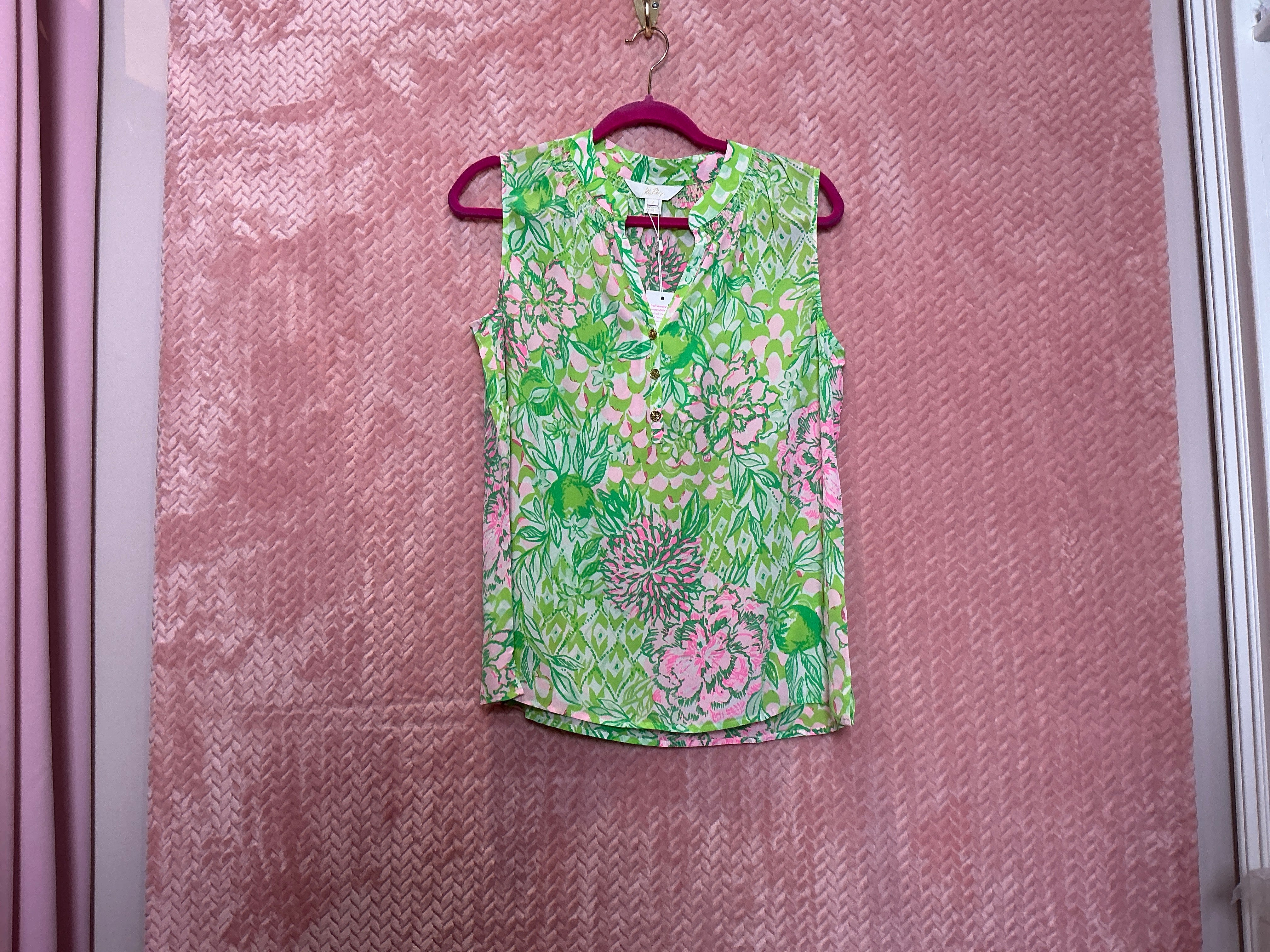 Lilly Pulitzer NWT Sleeveless Elsa Top Fauna Green Lime Feeling Good - Size S