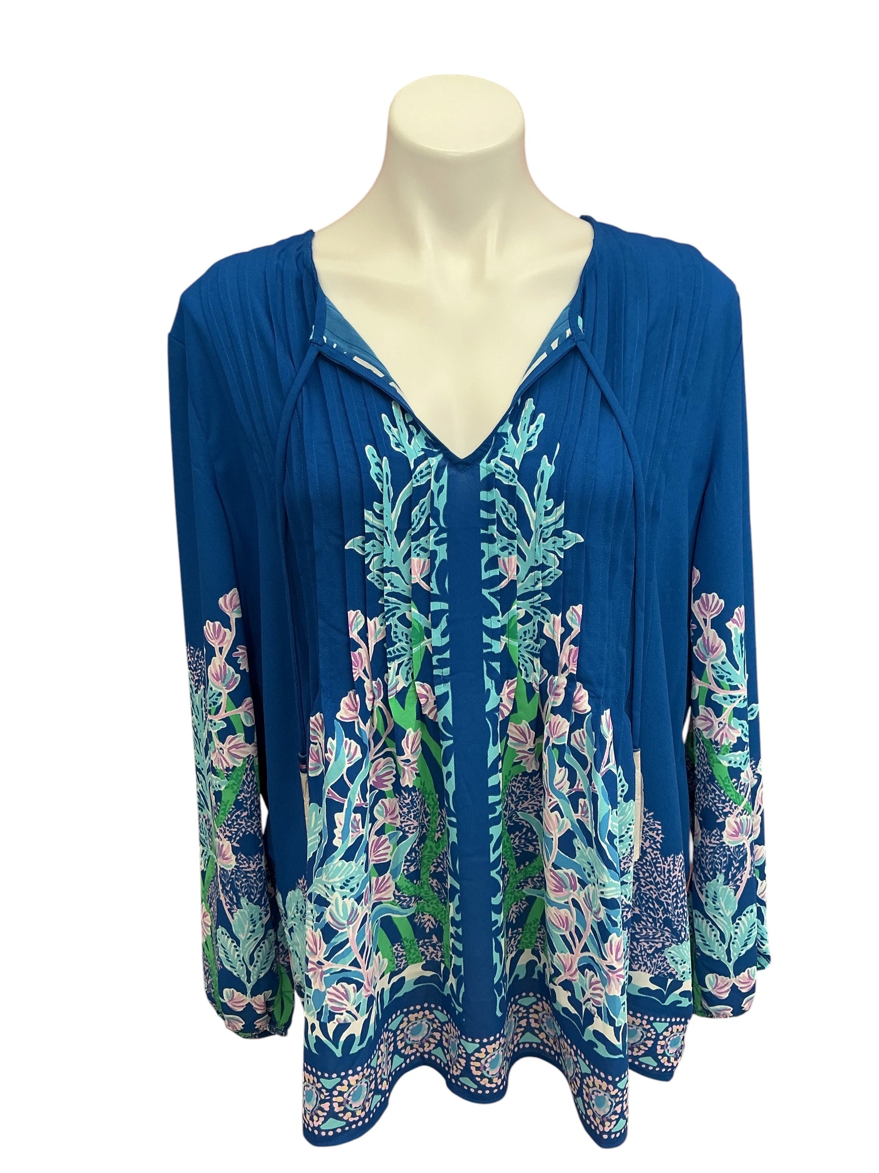 Lilly Pulitzer Marilina Long Sleeve Tunic Top Barton Blue Seacret Escape Engineered - Size XL