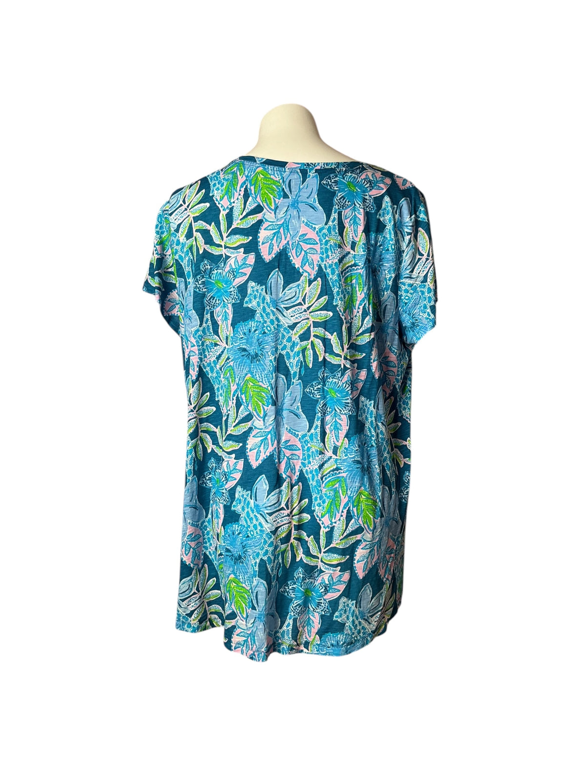 Lilly Pulitzer V-Neck Top Tall Me About It Macaw Blue - Size XXL