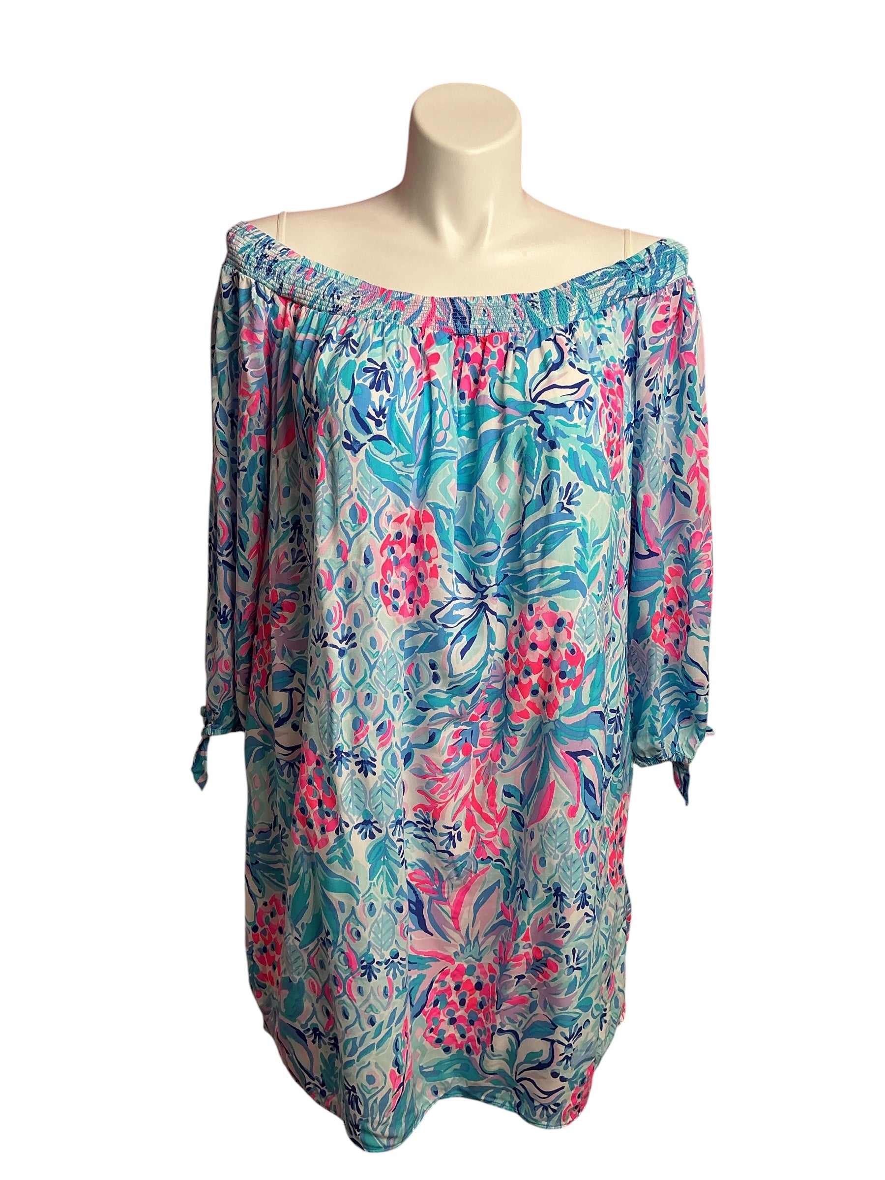 Lilly Pulitzer- Mayellen Off-The-Shoulder Dress Zanzibar Blue Party Princess Size XL