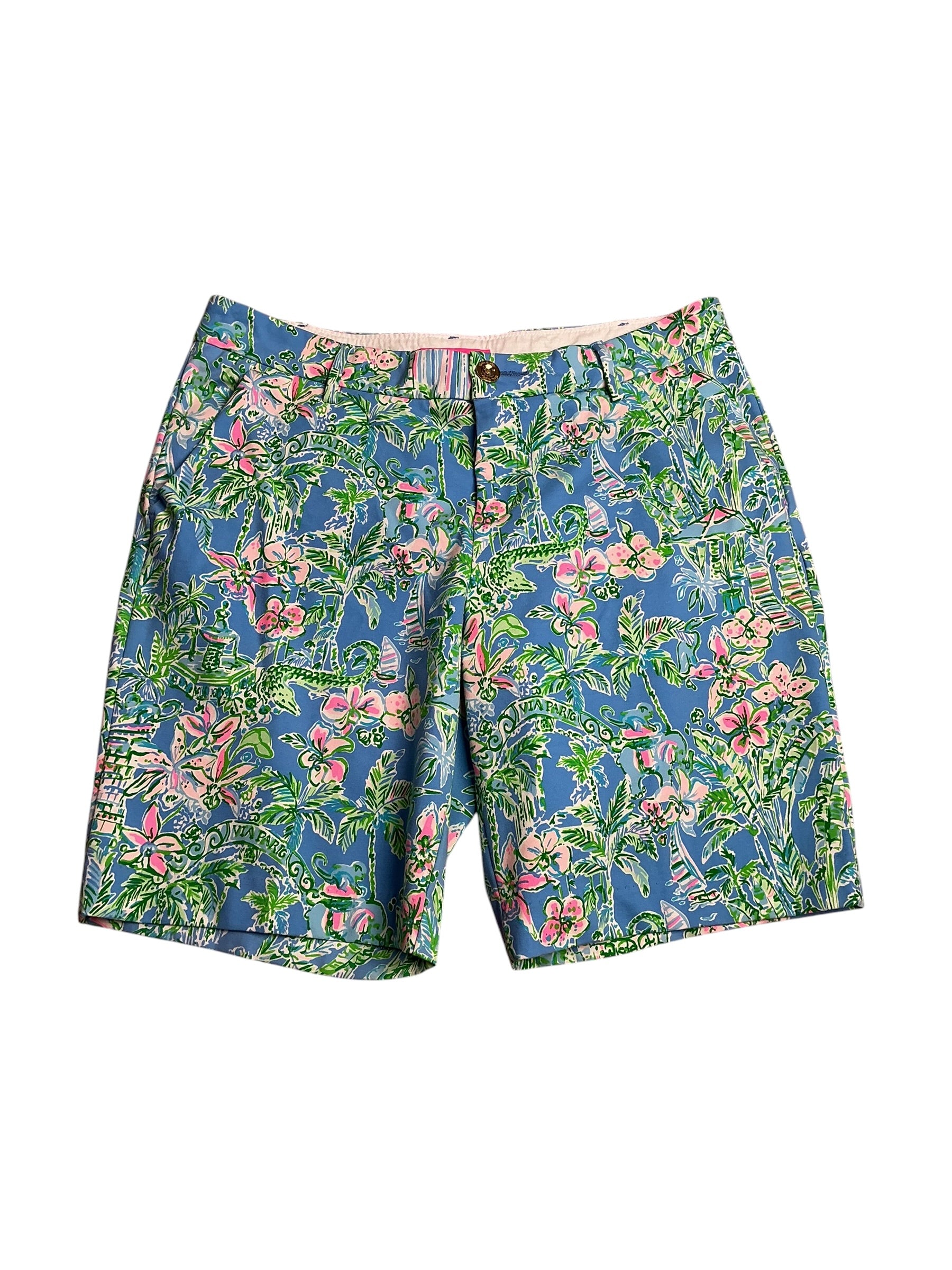 Lilly Pulitzer- 9” Natia Knit Short Boca Blue Beneath The Bougainvillea Size 12