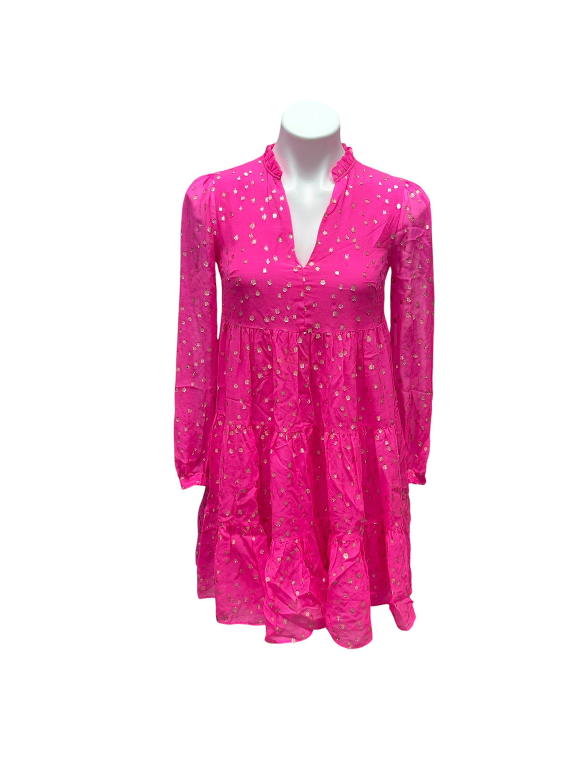 Lilly Pulitzer NWT Sarita Silk Dress Pink Topaz Gold Metallic Silk Clip - Size 00