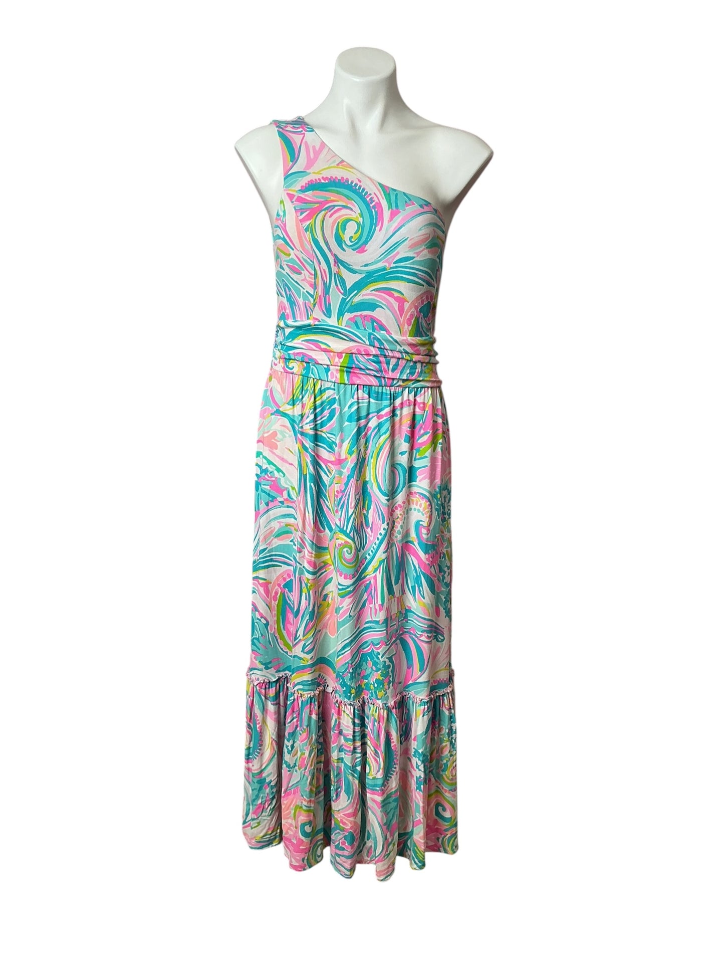 Lilly Pulitzer Mooney One Shoulder Midi Dress Carnivale Coral - Size L