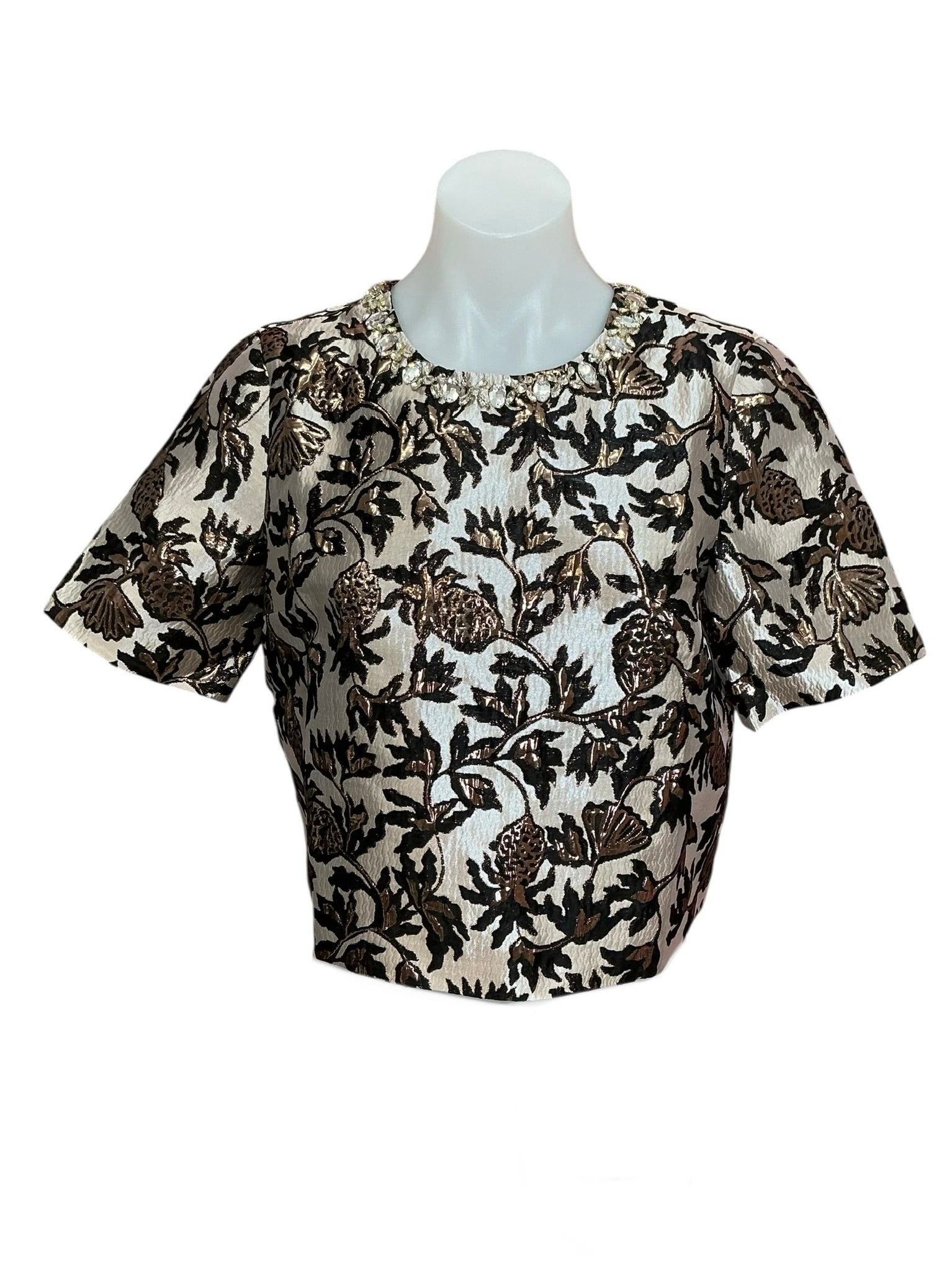 Lilly Pulitzer NWT Folie Cropped Top Noir Pineapple Puff Metalli Jacquard - Size 00