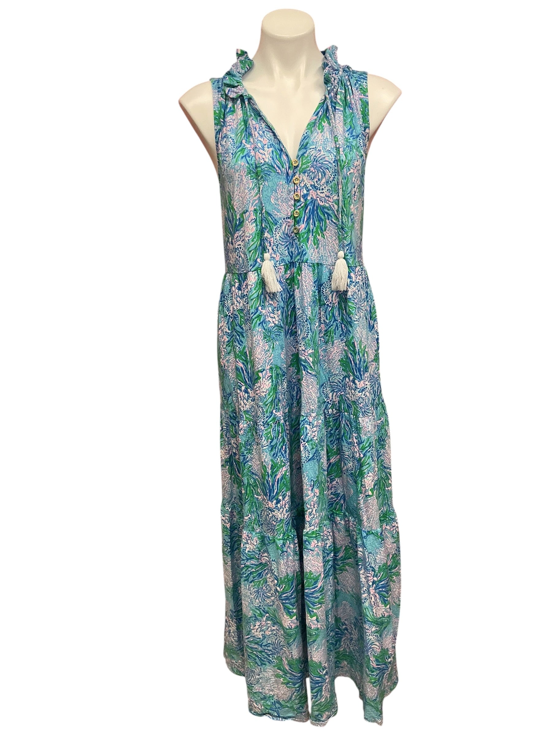 Lilly Pulitzer Malone Maxi Dress Las Olas Aqua Strong Current Sea - Size XL