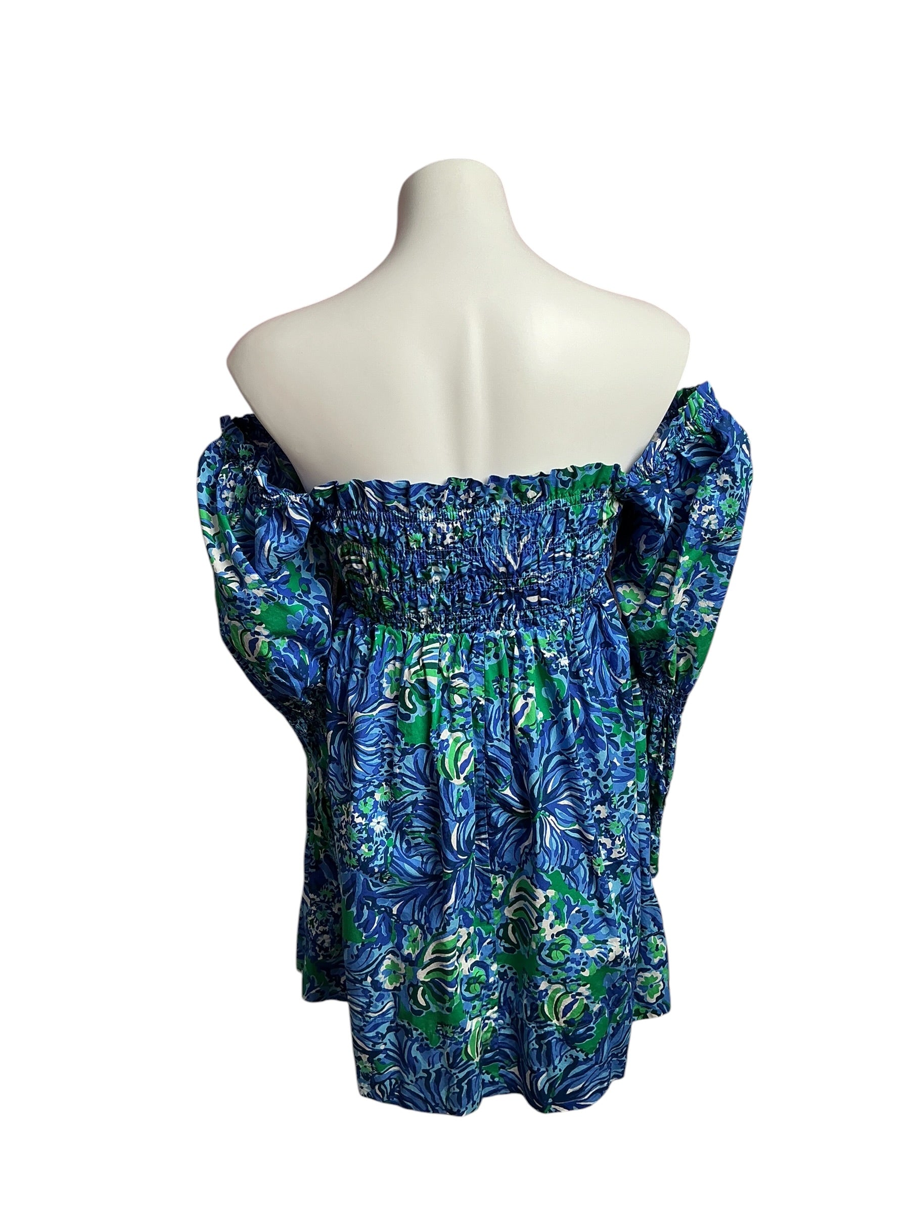 Lilly Pulitzer- Beyonca Smocked Long Sleeve Dress Abaco Blue Turtle Awe Size XXS