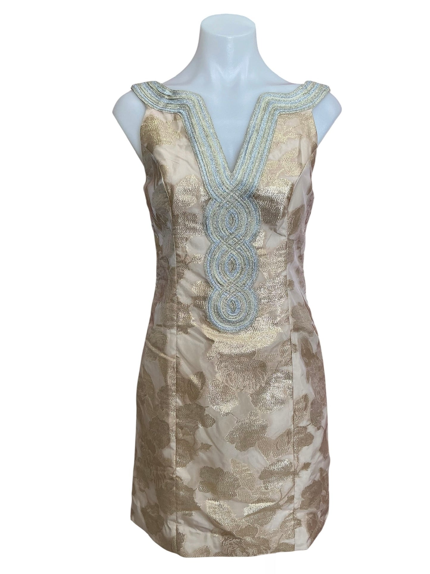 Lilly Pulitzer NWT Valli Floral Brocade Shift Dress Gold Organza Brocade - Size 0