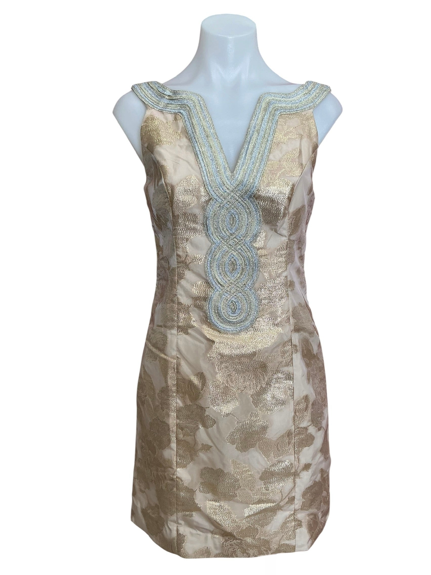 Lilly Pulitzer NWT Valli Floral Brocade Shift Dress Gold Organza Brocade - Size 0