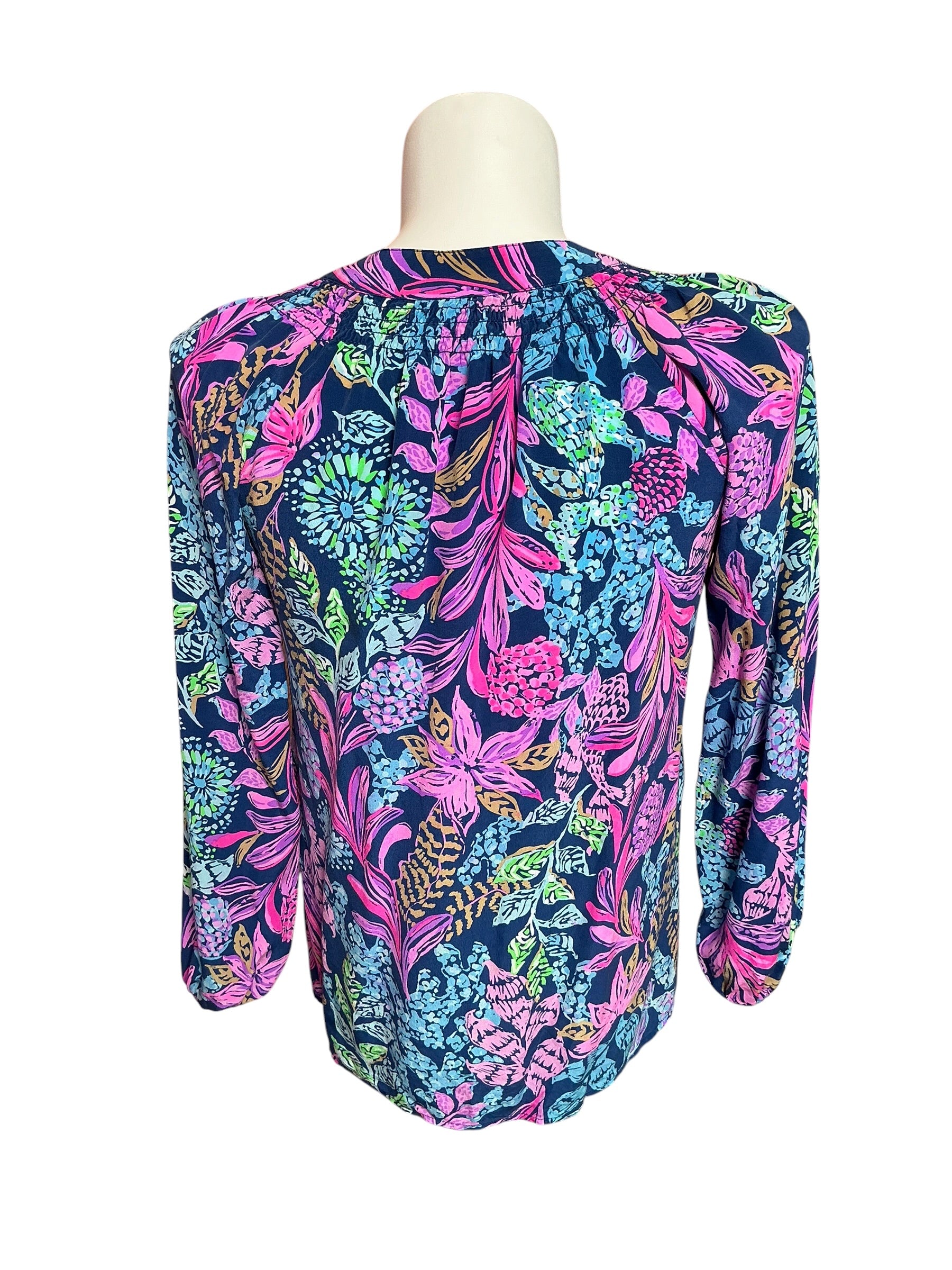 Lilly Pulitzer Elsa Silk Top Aegean Navy Calypso Coast - Size M
