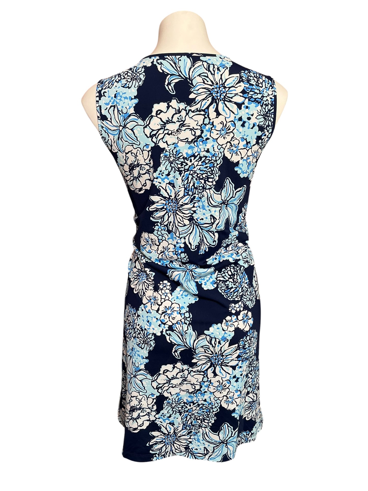 Lilly Pulitzer Aria Stretch Cotton Shift Dress Low Tide Navy Bouquet All Day - Size XL