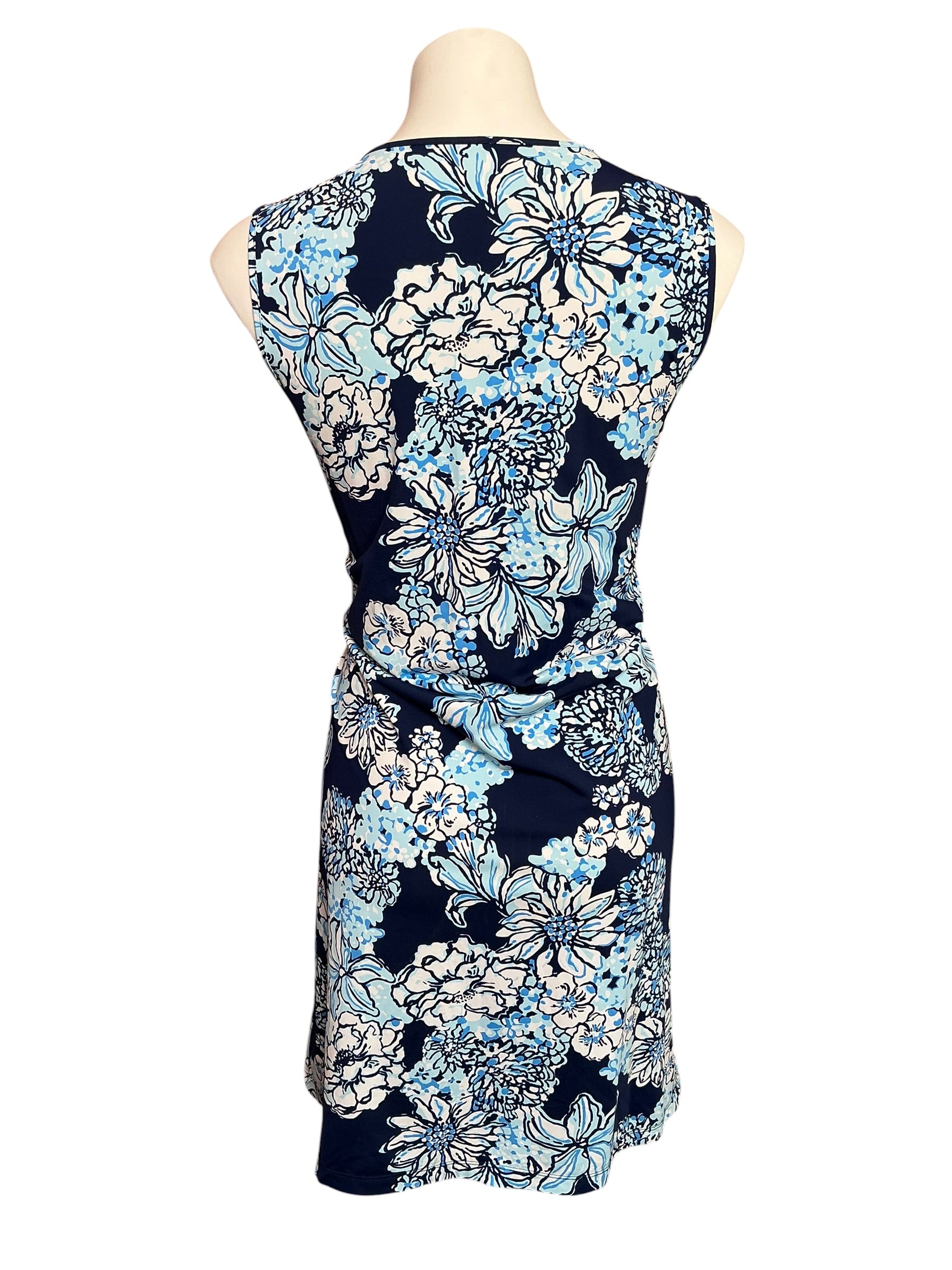 Lilly Pulitzer Aria Stretch Cotton Shift Dress Low Tide Navy Bouquet All Day - Size XL