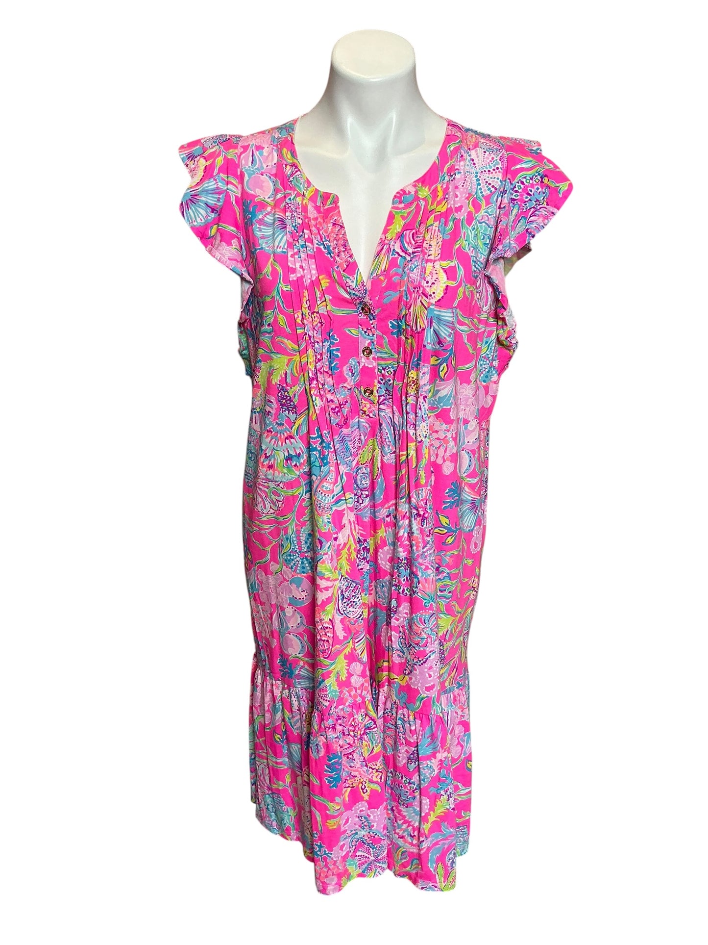 Lilly Pulitzer Golda Flutter Sleeve Dress Pink Isle Shell Me Something Good - Size XL