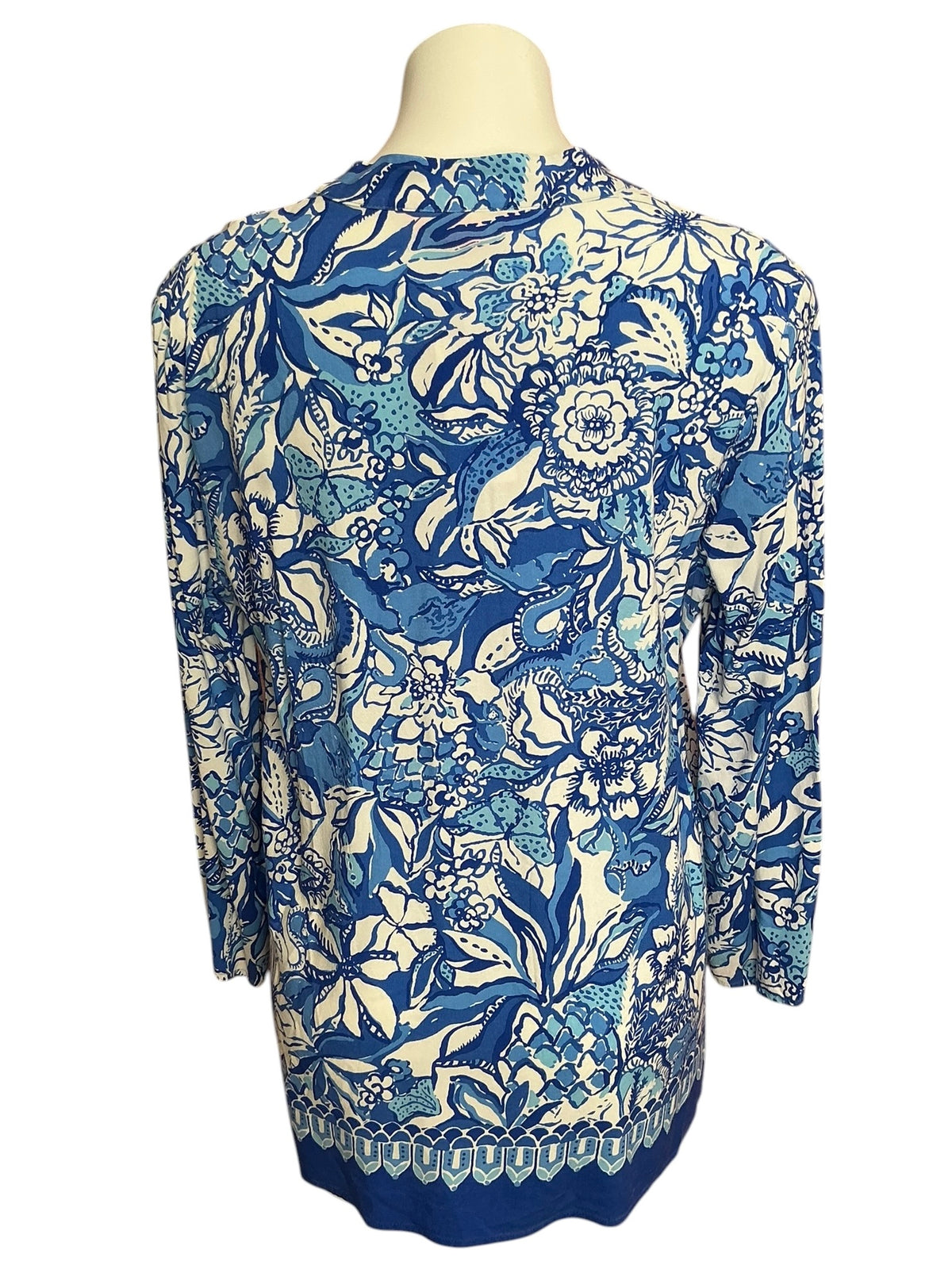 Lilly Pulitzer Luna Bay Tunic Blue Tang Flocking Fabulous Engineered - Size L