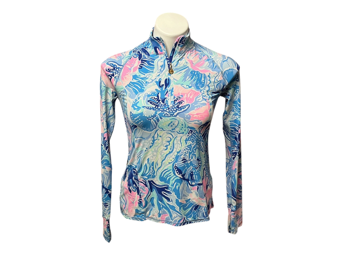 Lilly Pulitzer UPF 50+ Luxletic Quarter Zip Skipper Popover Pullover Minty Fresh Fansea Jellyfish - Size XXS
