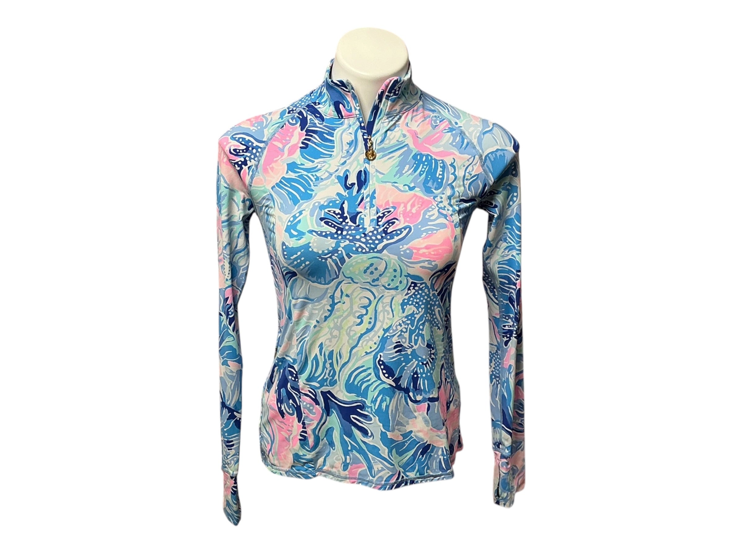 Lilly Pulitzer UPF 50+ Luxletic Quarter Zip Skipper Popover Pullover Minty Fresh Fansea Jellyfish - Size XXS