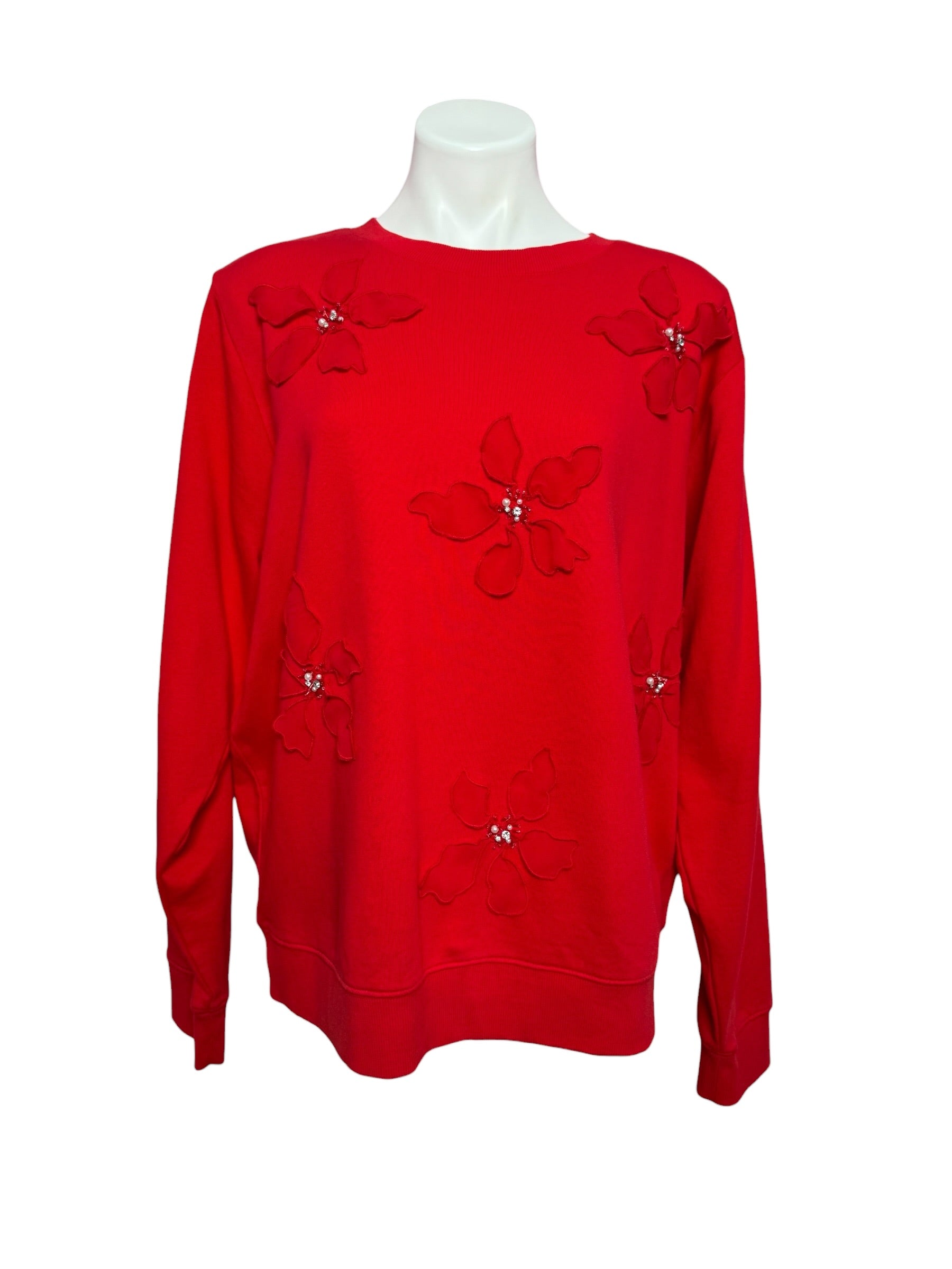 Lilly Pulitzer Ballad Long Sleeve Sweatshirt Cranberry, Poinsettia Embellishment Size L