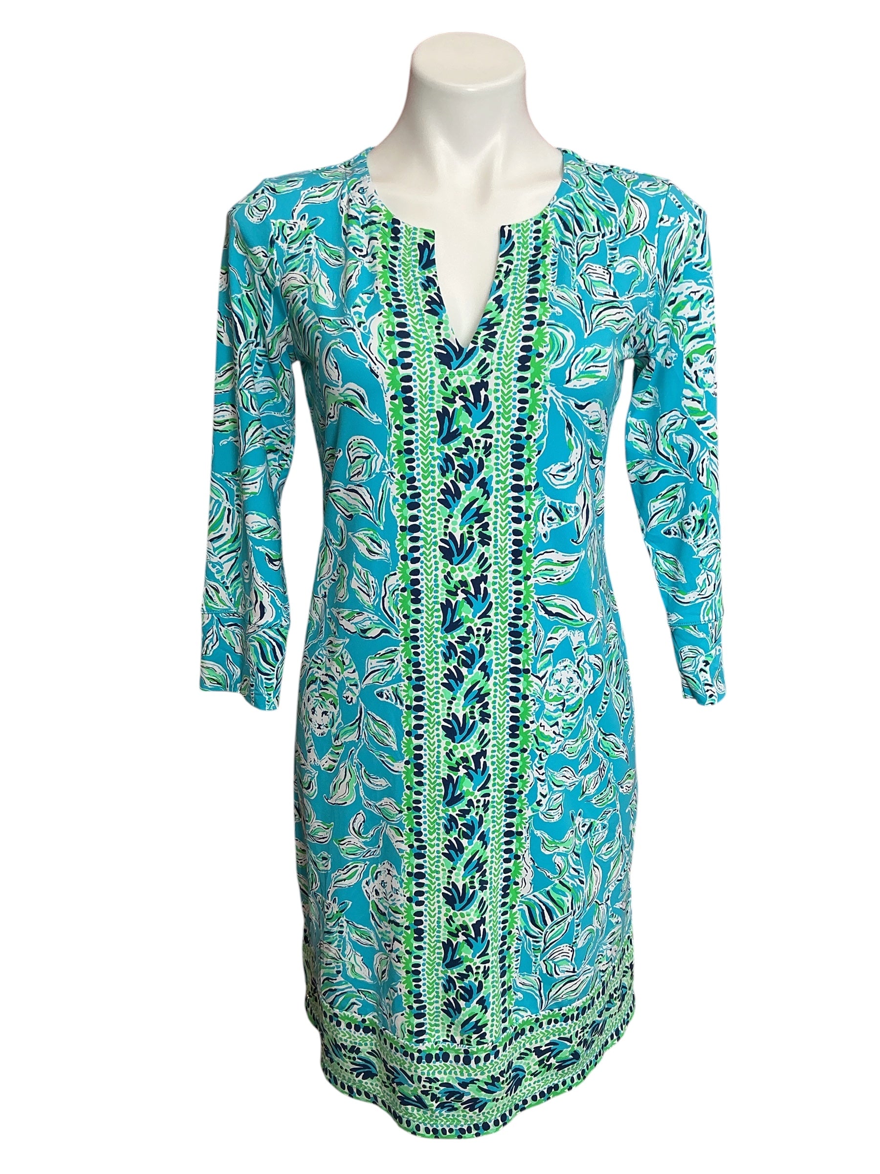 Lilly Pulitzer Nadine Dress ChillyLilly UPF 50+ Turquoise Oasis Outta Line - Size S