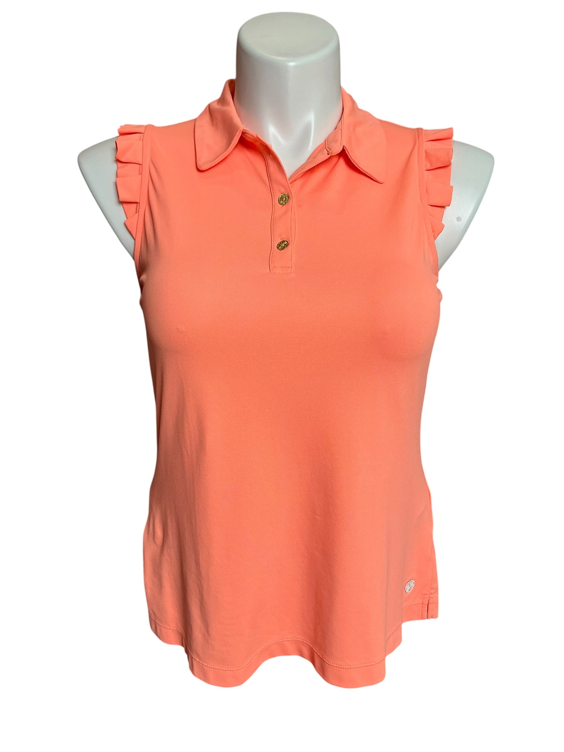 Lilly Pulitzer Luxletic Frida Sleeveless Ruffle Polo Top PB Bellini - Size M