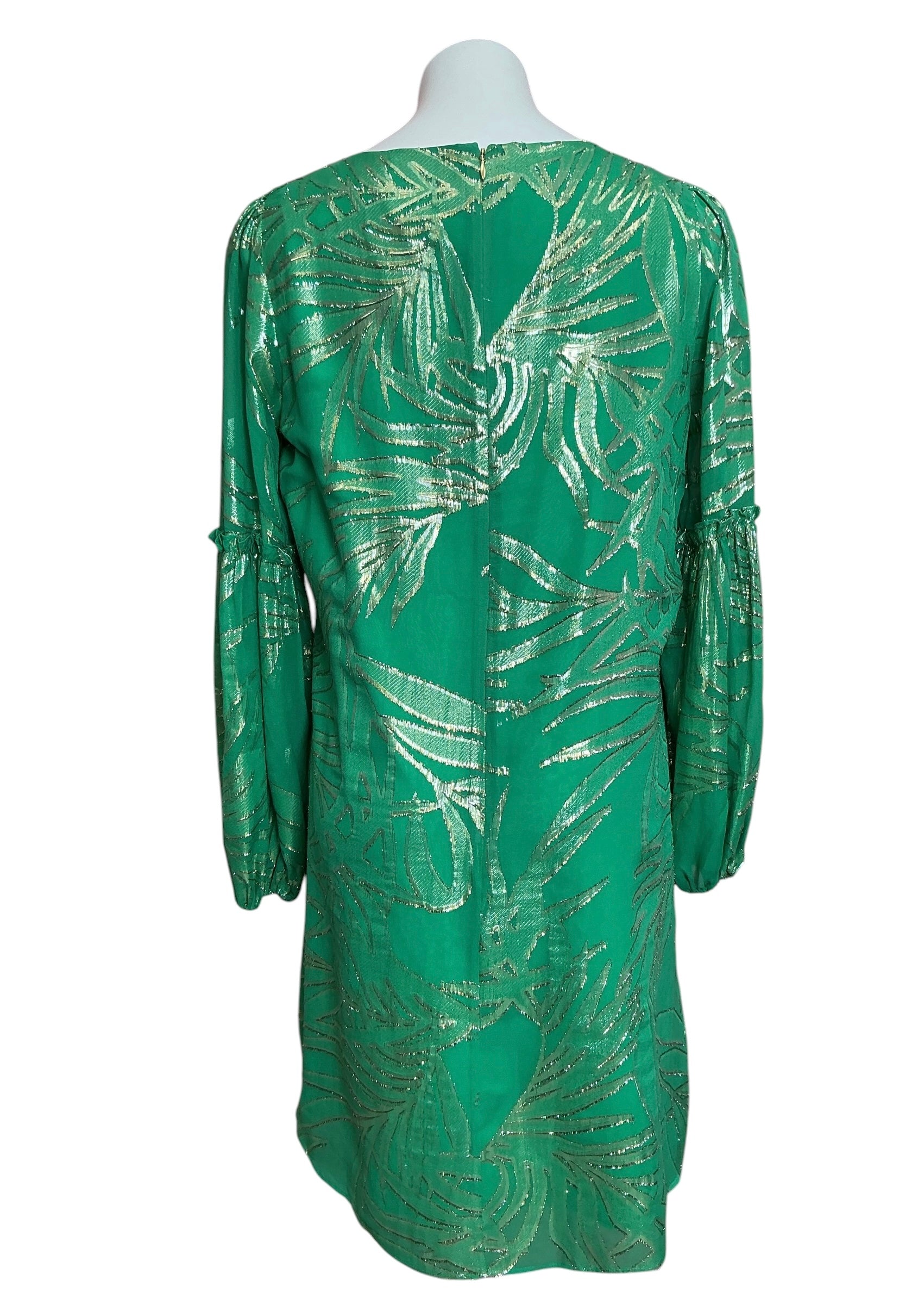 Lilly Pulitzer Cleme Silk Dress Botanical Green Palm Leaf Clip Chiffon - Size 10