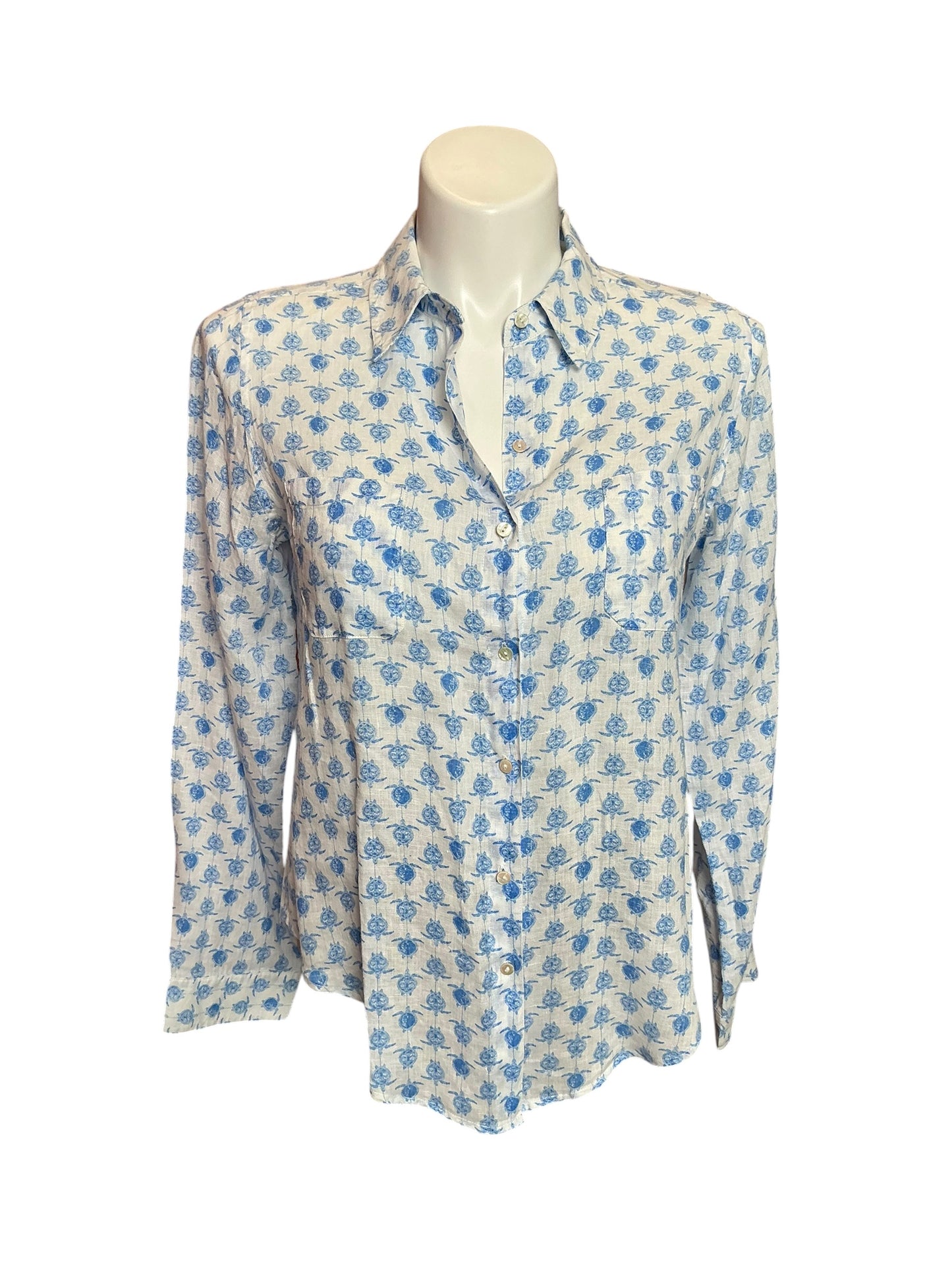 Lilly Pulitzer Sea View Button Down Blue Peri The Turtle Package - Size M