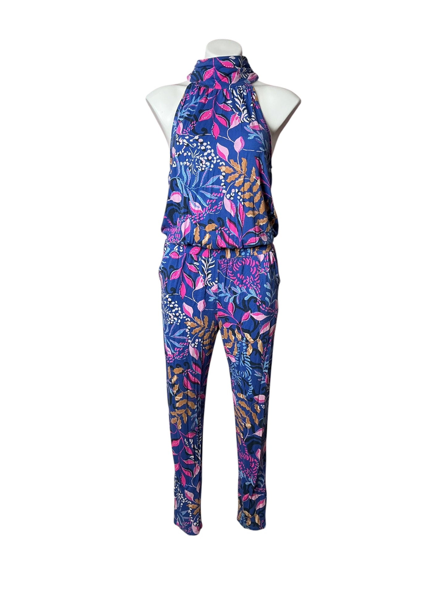Lilly Pulitzer Wyota Jumpsuit Borealis Blue Absolute Purrfection - Size S