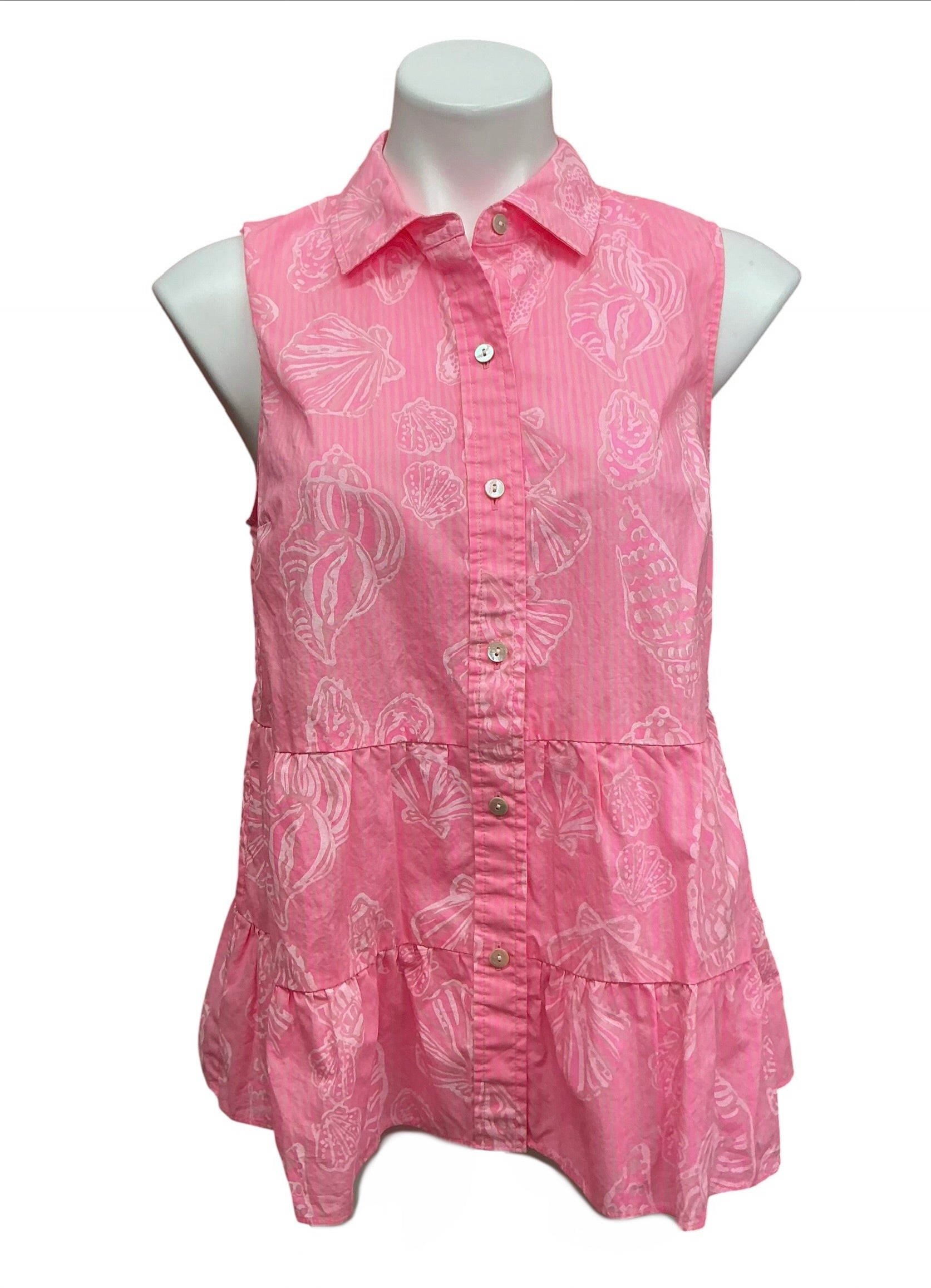 Lilly Pulitzer Breah Sleeveless Button Down Top Rousseau Pink Cool As Shell - Size 6