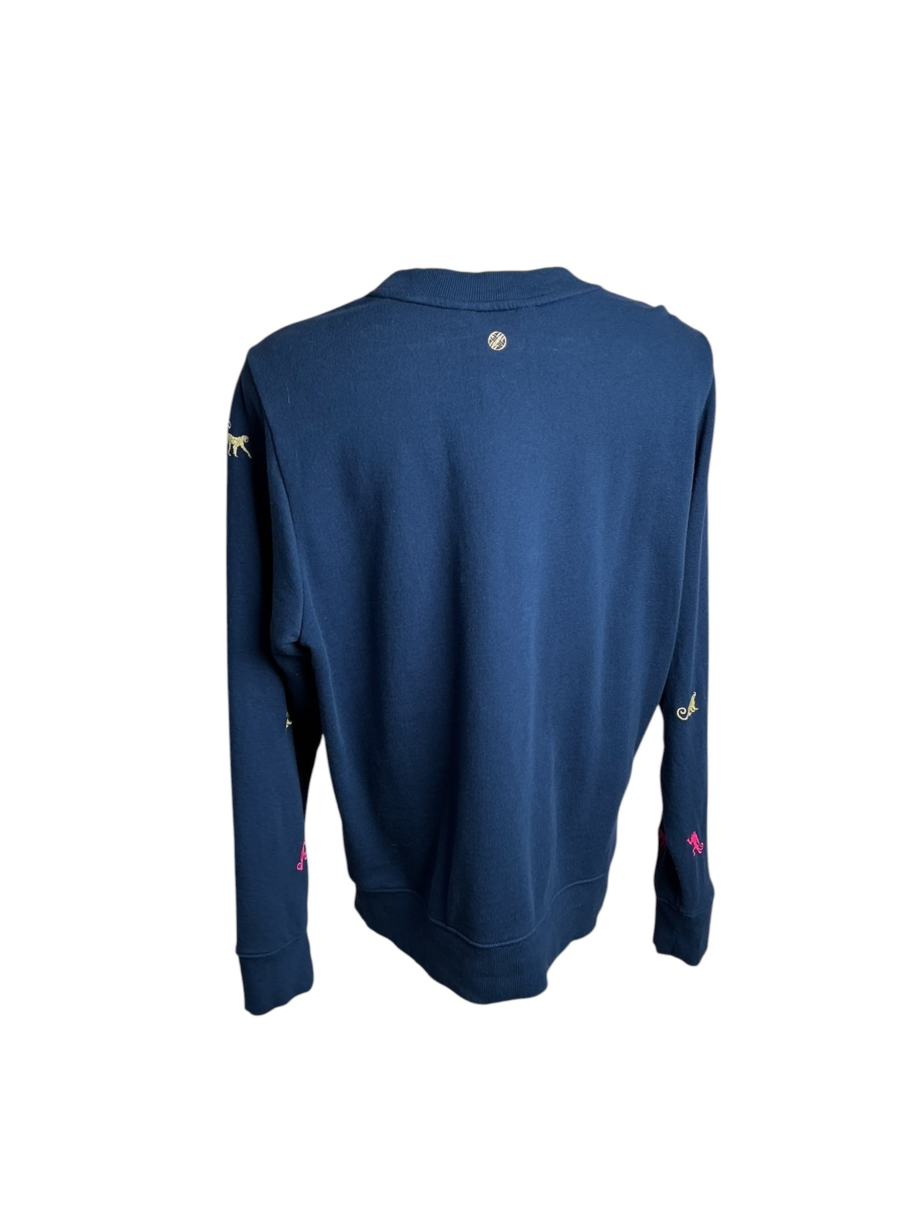 Lilly Pulitzer- Ballad Long Sleeve Sweatshirt Low Tide Navy Monkey Half Drop Size S