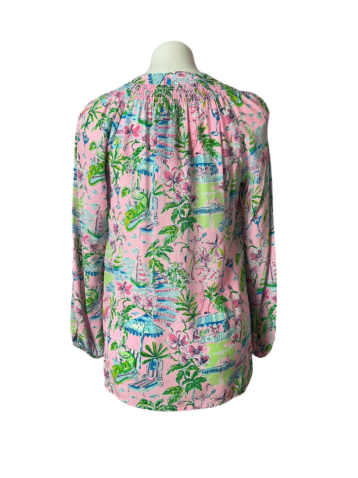 Lilly Pulitzer Elsa Silk Top Conch Shell Pink Sunny Dee - Size XS
