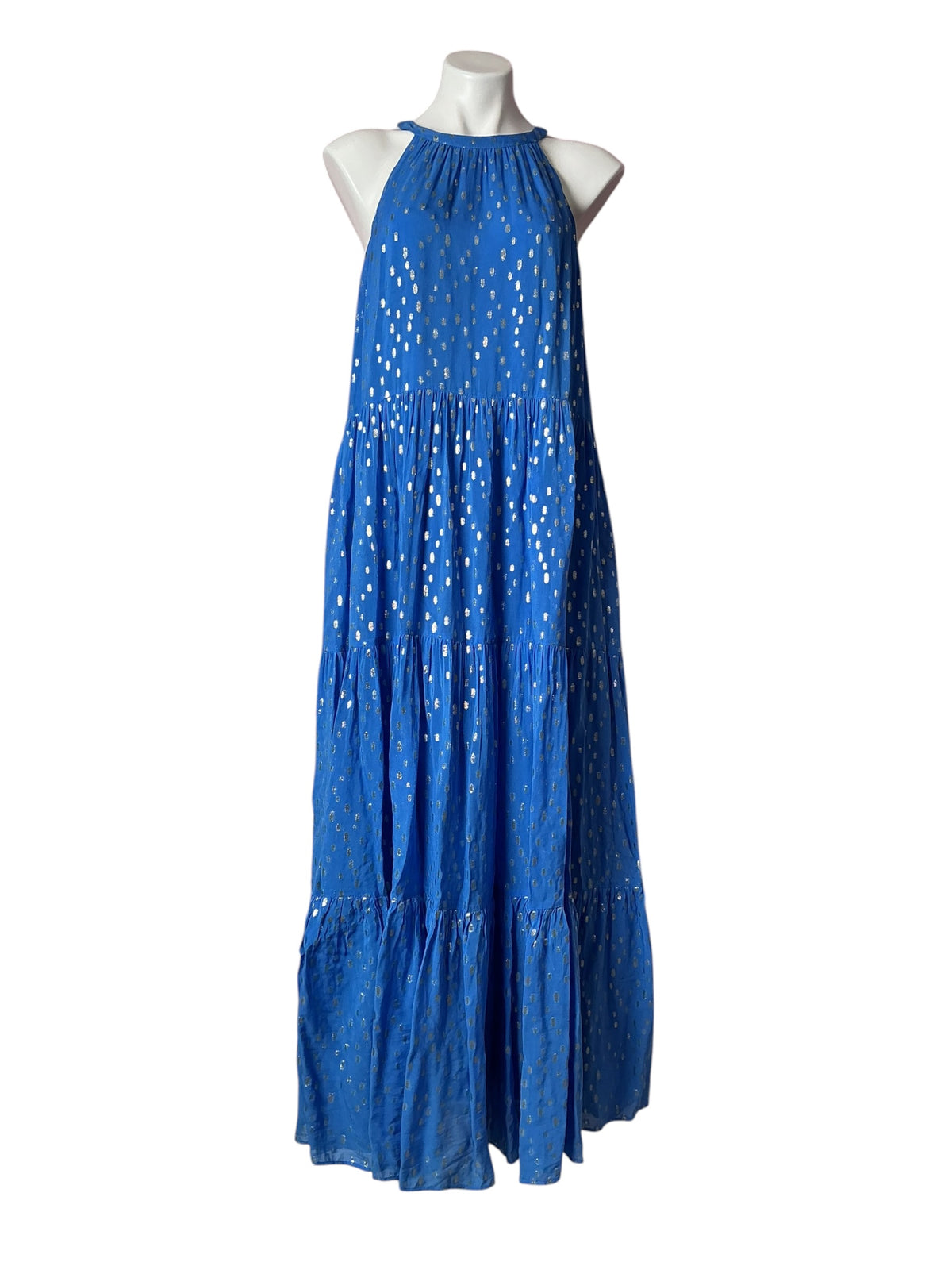 Lilly Pulitzer Beccalyn Maxi Dress Boca Blue Viscose Metallic Clip - Size L