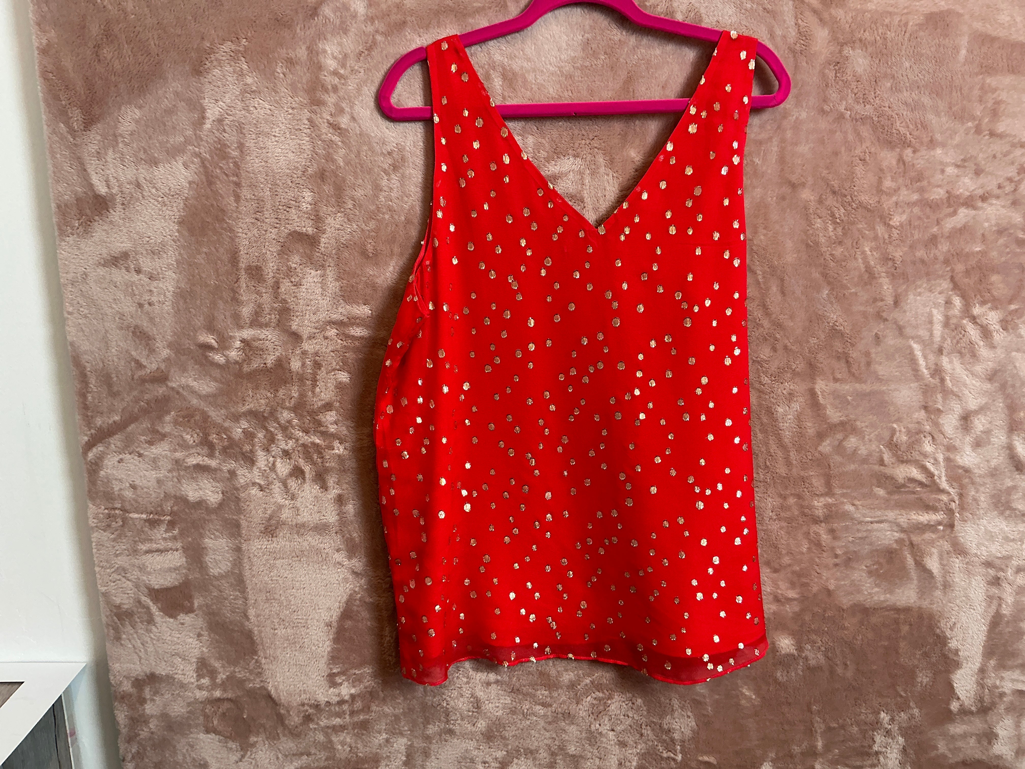 Lilly Pulitzer Top NWT - Florin Silk Sleeveless - Ruby Red - Gold Metallic Silk Clip - Size XL