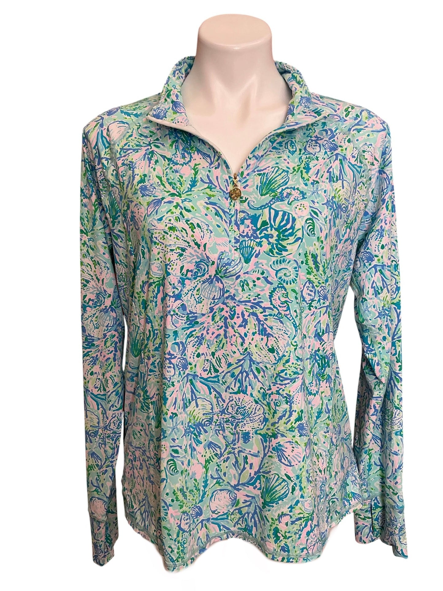 Lilly Pulitzer UPF 50+ Skipper Popover Top Surf Blue Soleil It On Me - Size XL