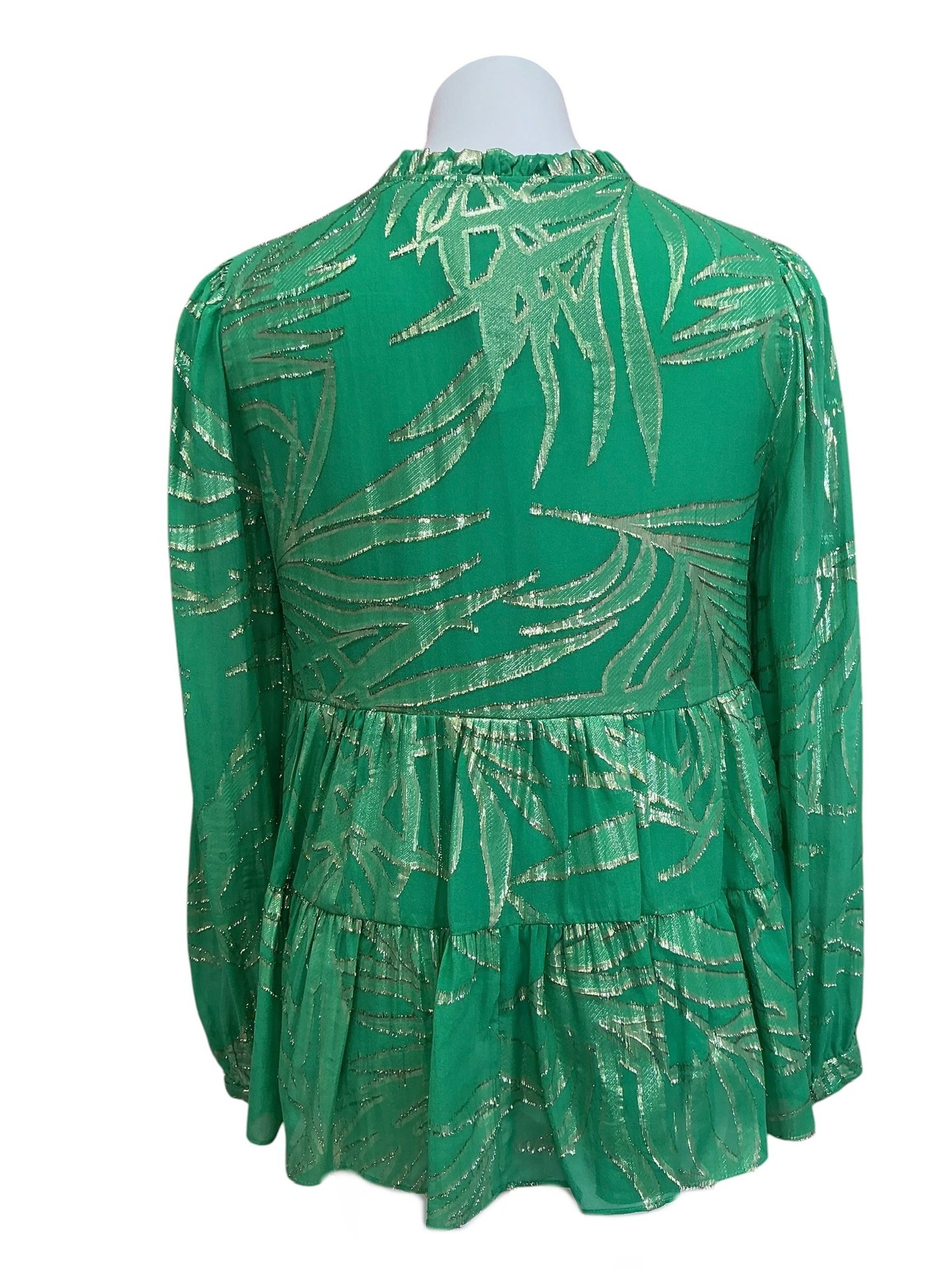 Lilly Pulitzer Sarita Silk Top Botanical Green Palm Leaf Silk Clip Chiffon - Size 6